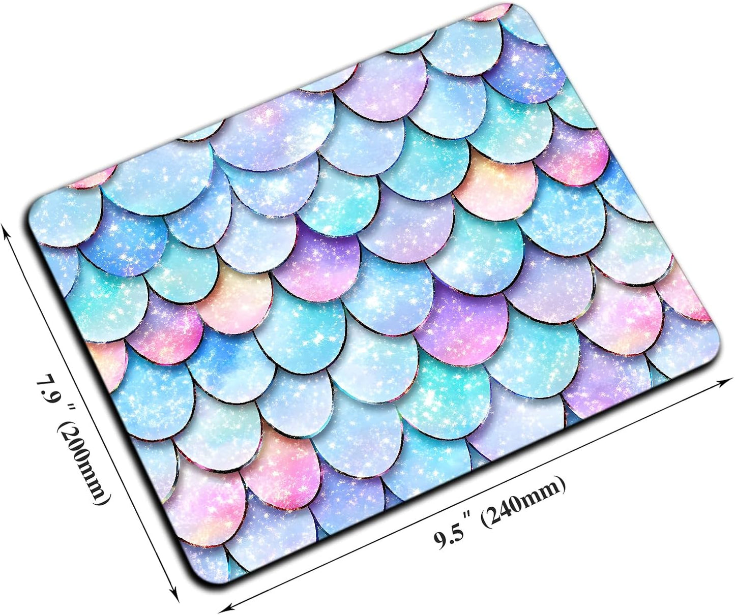 Mouse Pad, Cute Glitter Mermaid Scale Mouse Pads for Desk, 9.5" x 7.9" Non-Slip Rubber Base Computer Mousepad with Women, Portable Square Design for Wireless Mouse and Pad Laptop Office & Travel