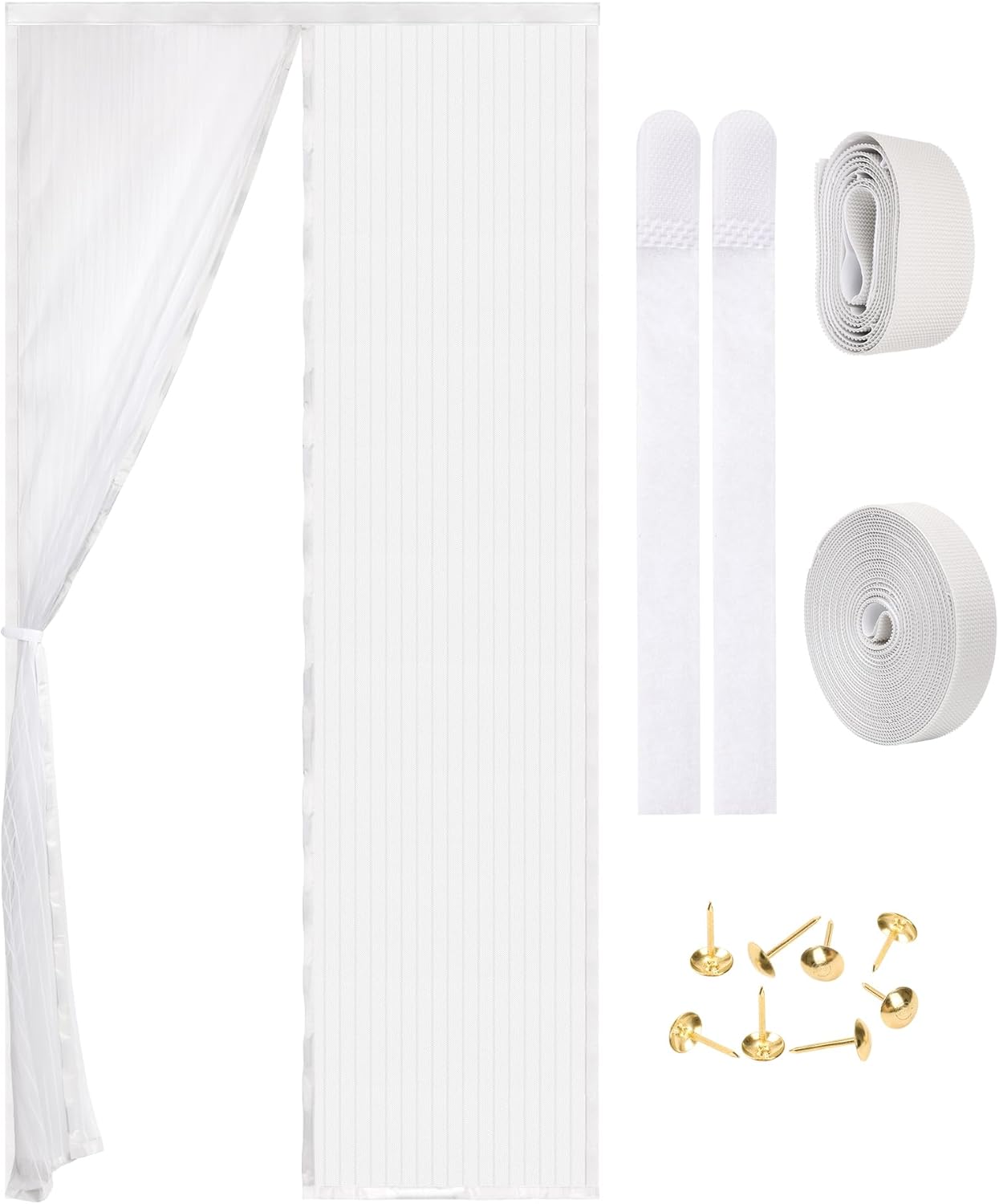 Magnetic Screen Door - Self Sealing, Heavy Duty, Hands Free Mesh Partition Keeps Bugs Out Let Breeze in- Pet and Kid Friendly - Keep Open Feature (White, Fit Door Size 39 x 82 Inch)