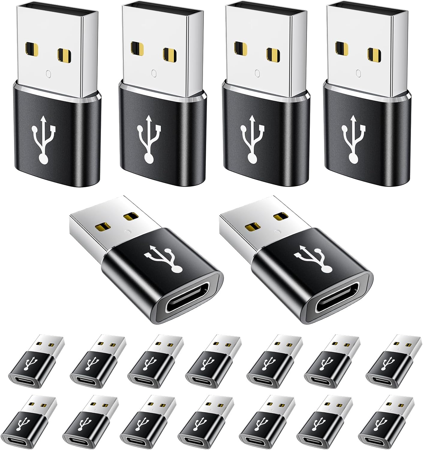USB A to USB C Adapter 20 Pack,USB to USBC Adapter,USBA Male OTG Adapters,Type C Female Converter for iPhone,iPad,MacBook,Samsung Galaxy,Black