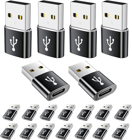 USB A to USB C Adapter 20 Pack,USB to USBC Adapter,USBA Male OTG Adapters,Type C Female Converter for iPhone,iPad,MacBook,Samsung Galaxy,Black