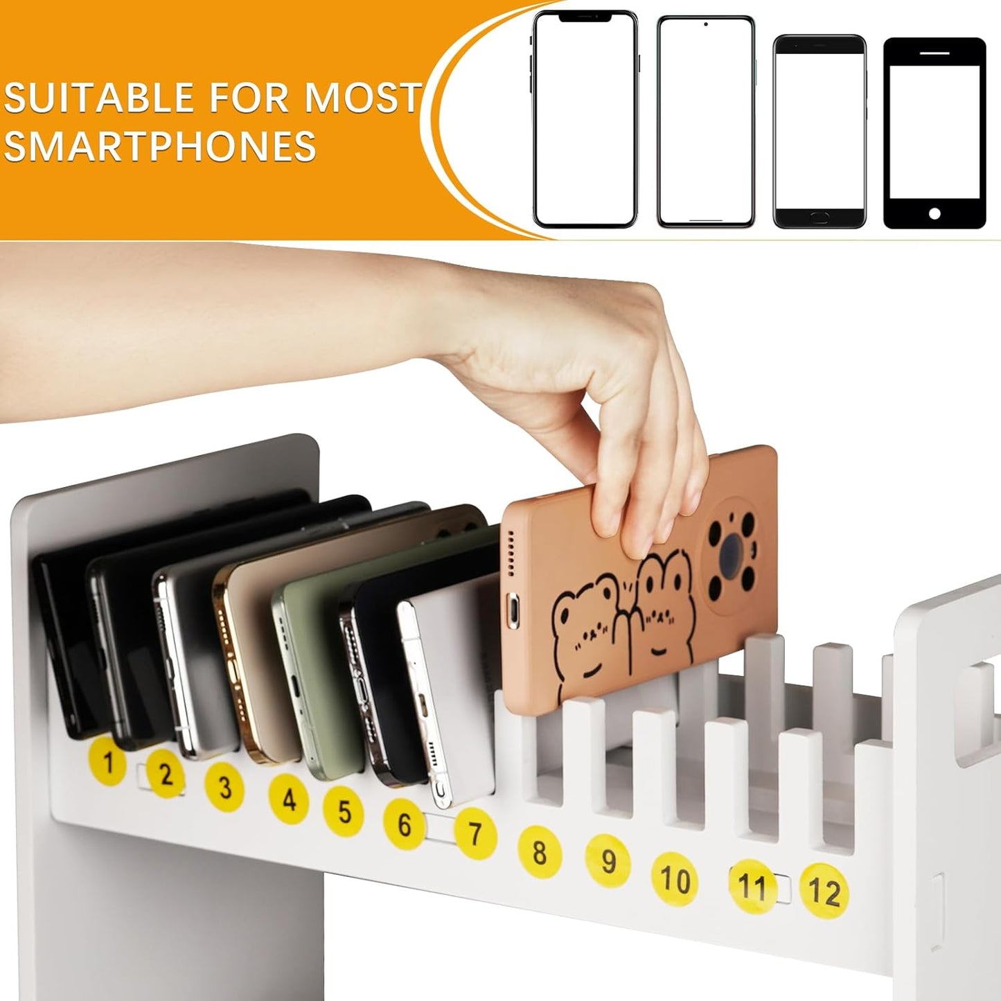 Cell Phone Holder Classroom Cell Phone Storage 3-Tier Multiple Cell Phone Stand Rack with 1-36 Number Stickers PVC Board Mobile Phone Holder Desktop Organizer for Classroom Office