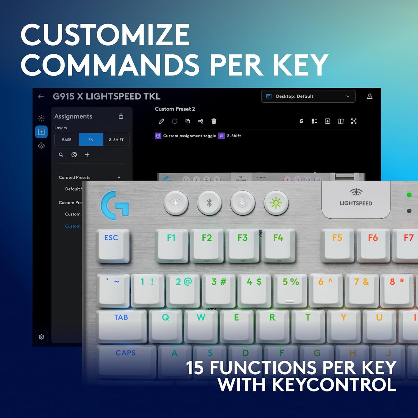 Logitech G915 X Lightspeed TKL Wireless Mechanical Gaming Keyboard, Double-Shot PBT Keycaps, Fully Programmable Keys, RGB Backlit Mac/PC Gaming Keyboards, Aluminum Finish, GL Tactile Switches, White