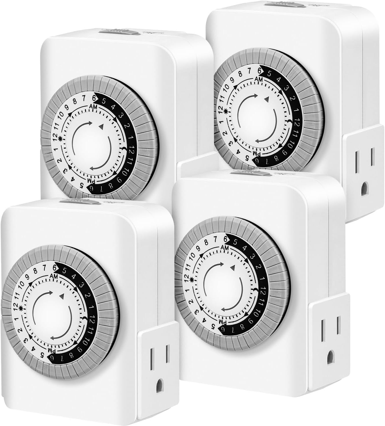 Outlet Timer,Timers for Electrical Outlets Indoor with 3-Prong Dual Outlet,24-Hour 30 Minute Daily On/Off Cycle, Plug-in Mechanical Timers for Christmas Lights, Lamps, Grow Light (4-Pack)