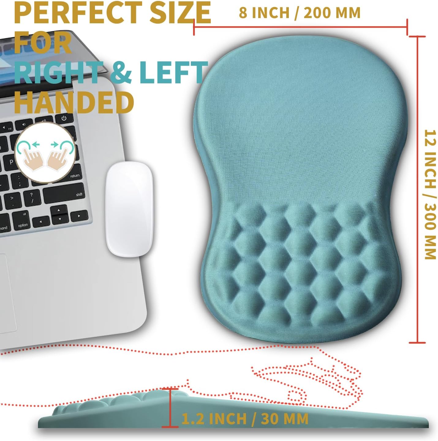 Hokafenle Ergonomic Mouse Pad Wrist Support with Massage Design, Wrist Rest Pain Relief Mousepad with Memory Foam&Non-Slip PU Base, Mouse Pads for Wireless Mouse & Desk (12x8 inch,Light Blue)