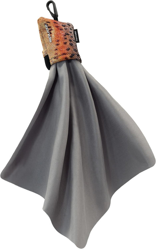 SPUDZ Ultra Microfiber Lens Cleaner – Closable Pouch, Clip-On, Washable – for Optics, Scopes, Glasses | Trout Skin, 10 x 10 Inch