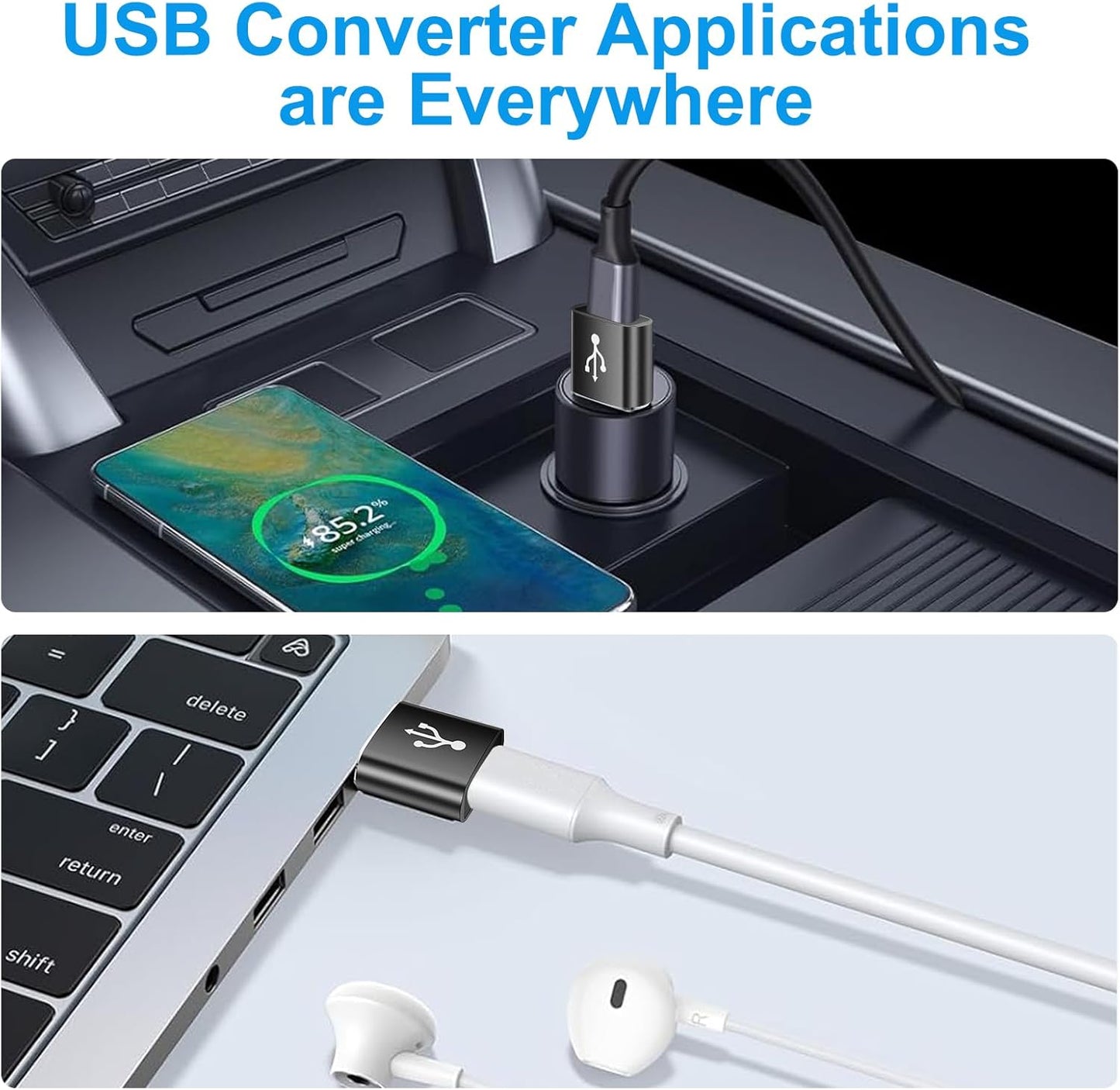 USB to USB C Adapter 8 Pack,USB to Type C Adapter,USBA Charger Type-C Fast Charging Cable Converter,USBC Adapters for iPhone 15 14 13,iWatch,iPad,Phones,Black