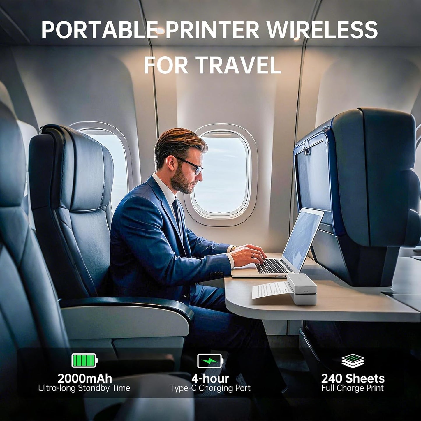 iDPRT Inkless Portable Printer for Travel, Mobile-Thermal-Printers, Wireless-Small-Printer for Home Use, Office, Vehicles, Bluetooth Printers Supports 8.5" x 11" US Letter & A4 & A5 Size, White