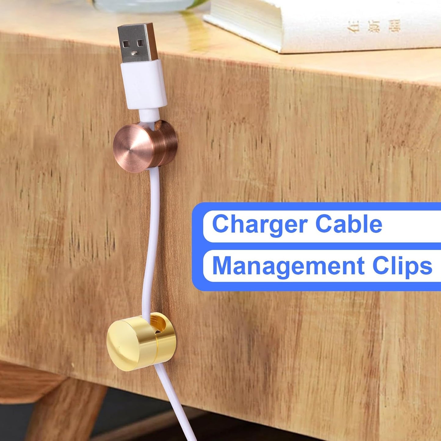 3 Sets Charger Holders for Cords, Adjustable Cable Anchor Holders, Adhesive Metal Cord Clips, Cable Management Wire Organizers for Desk, Office, Nightstand - Gold, Red Bronze, Silver