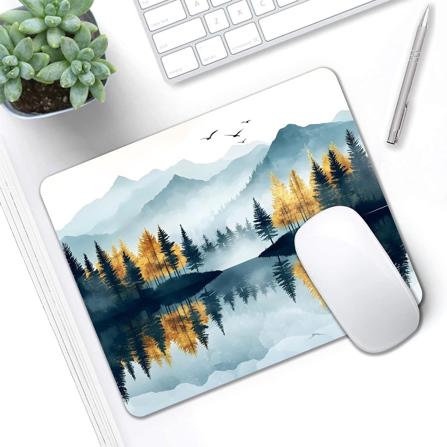 Mouse Pad, Cute Abstract Mountain Forest Mouse Pads for Desk, 9.5" x 7.9" Non-Slip Rubber Base Computer Mousepad with Women, Portable Square Design for Wireless Mouse and Pad Laptop Office & Travel