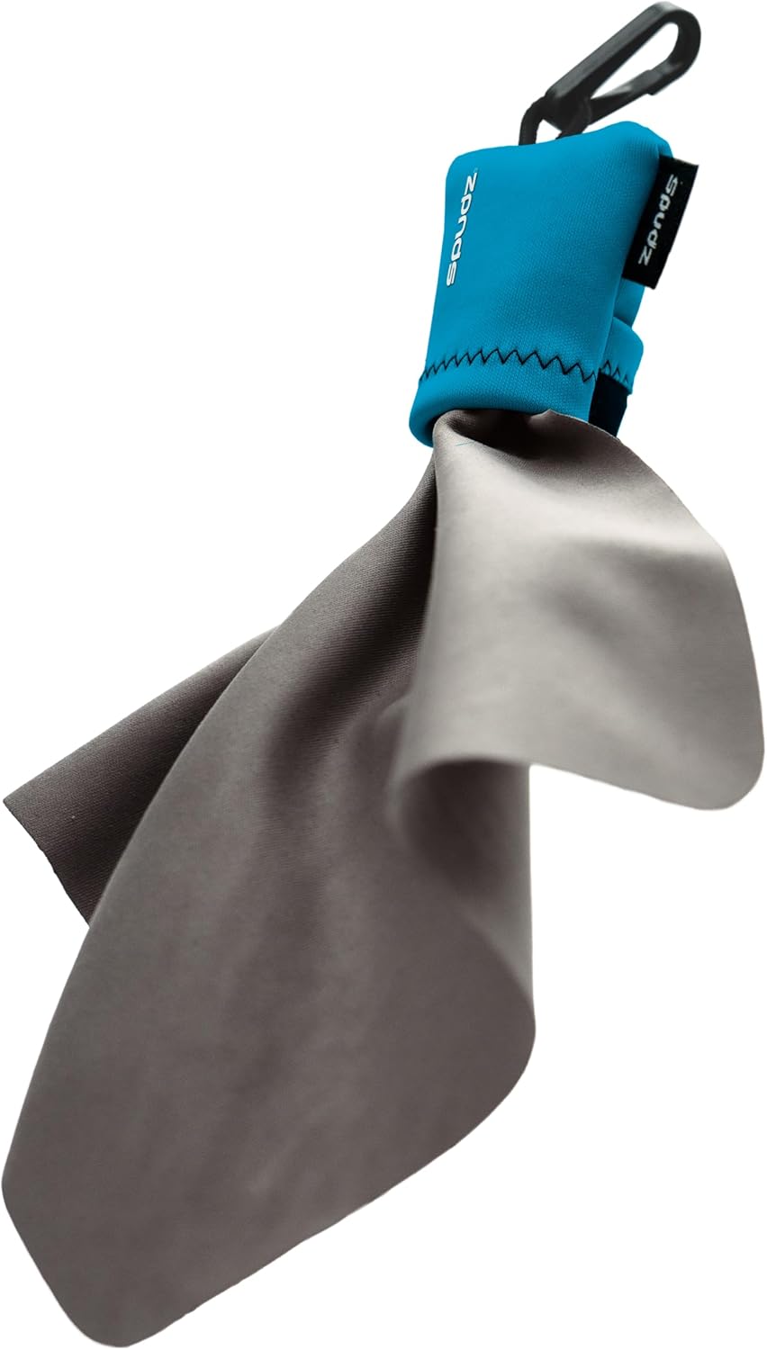 SPUDZ Ultra Microfiber Lens Cleaner – Closable Pouch, Clip-On, Washable – for Optics, Scopes, Glasses | Coastal Blue, 6 x 6 Inch
