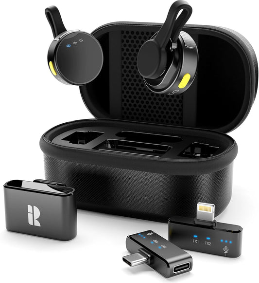 Wireless Mini Microphone for Camera/iPhone/Android/iPad/Laptop, Lav Mic with Charging Case, AI Noise Reduction, 50H Battery, 230ft Range, Lavalier Microphone for Video Recording, YouTube, Vlog