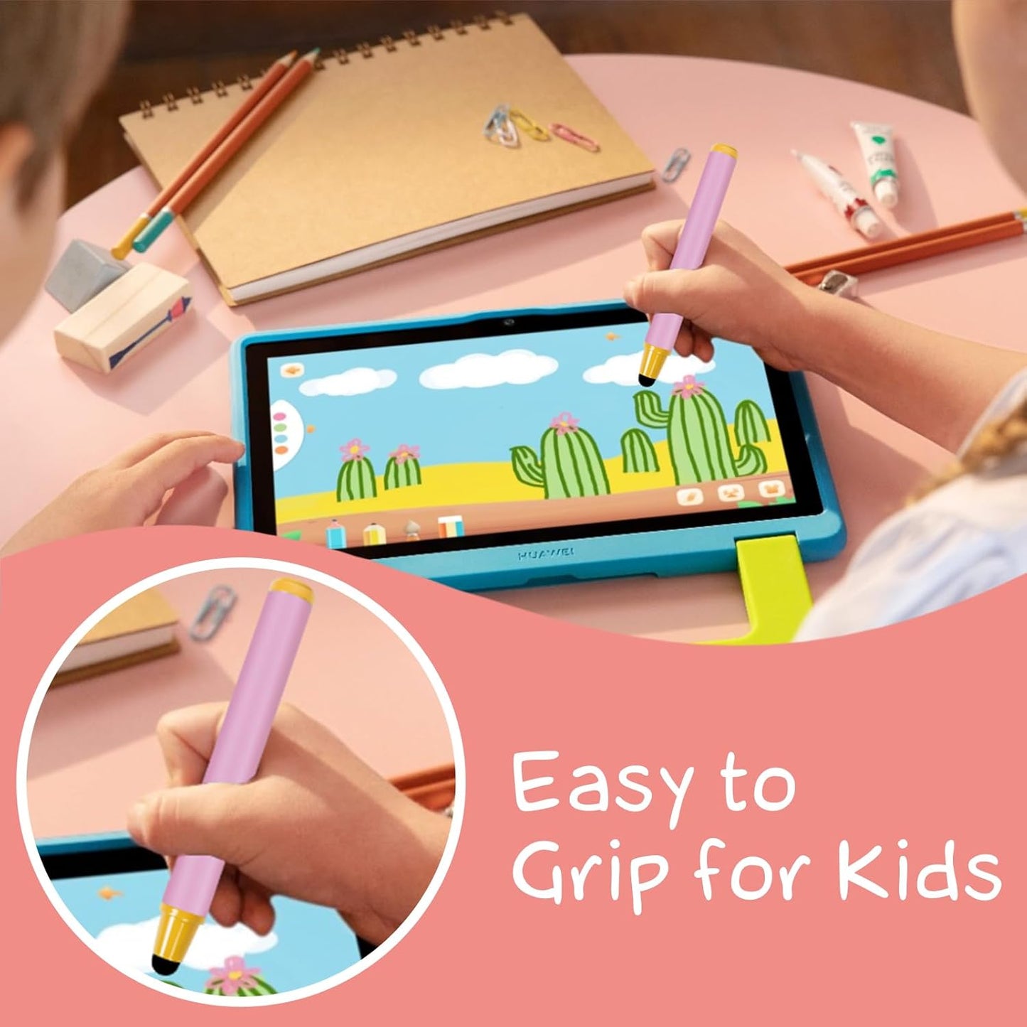 Kid-Friendly Stylus Pens for Touch Screens, Crayon Stylus Pen for iPhone Ipad Air Mini Pro, Fire HD Kids Tablet, Android Tablet, Dragon Touch - Blue Pink Green Purple Red (5 Pack)