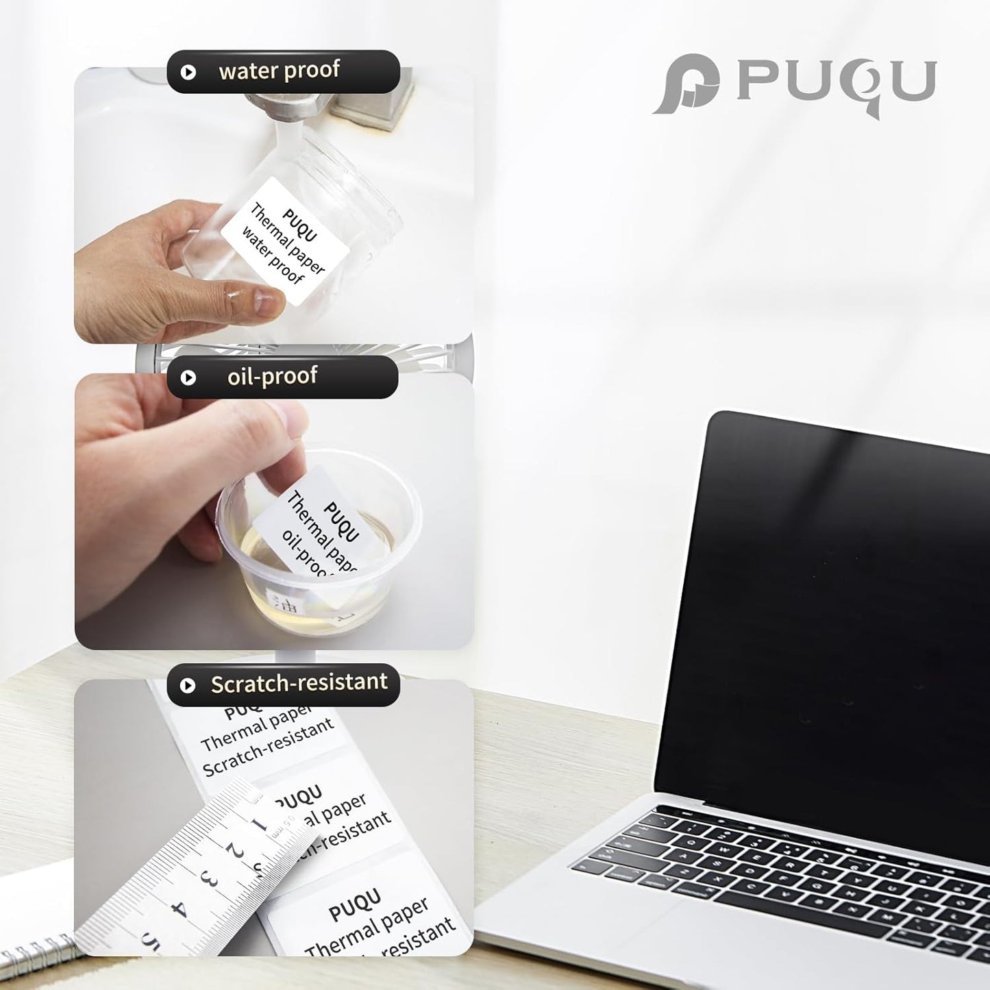 PUQU 30x15mm Direct Thermal Sticker Labels, Self-Adhesive All-Purpose Label Maker Tape, Compatible with AQ Series Label Printer, Refills Standard Laminated Office Labeling, 1 Roll of 400 Labels