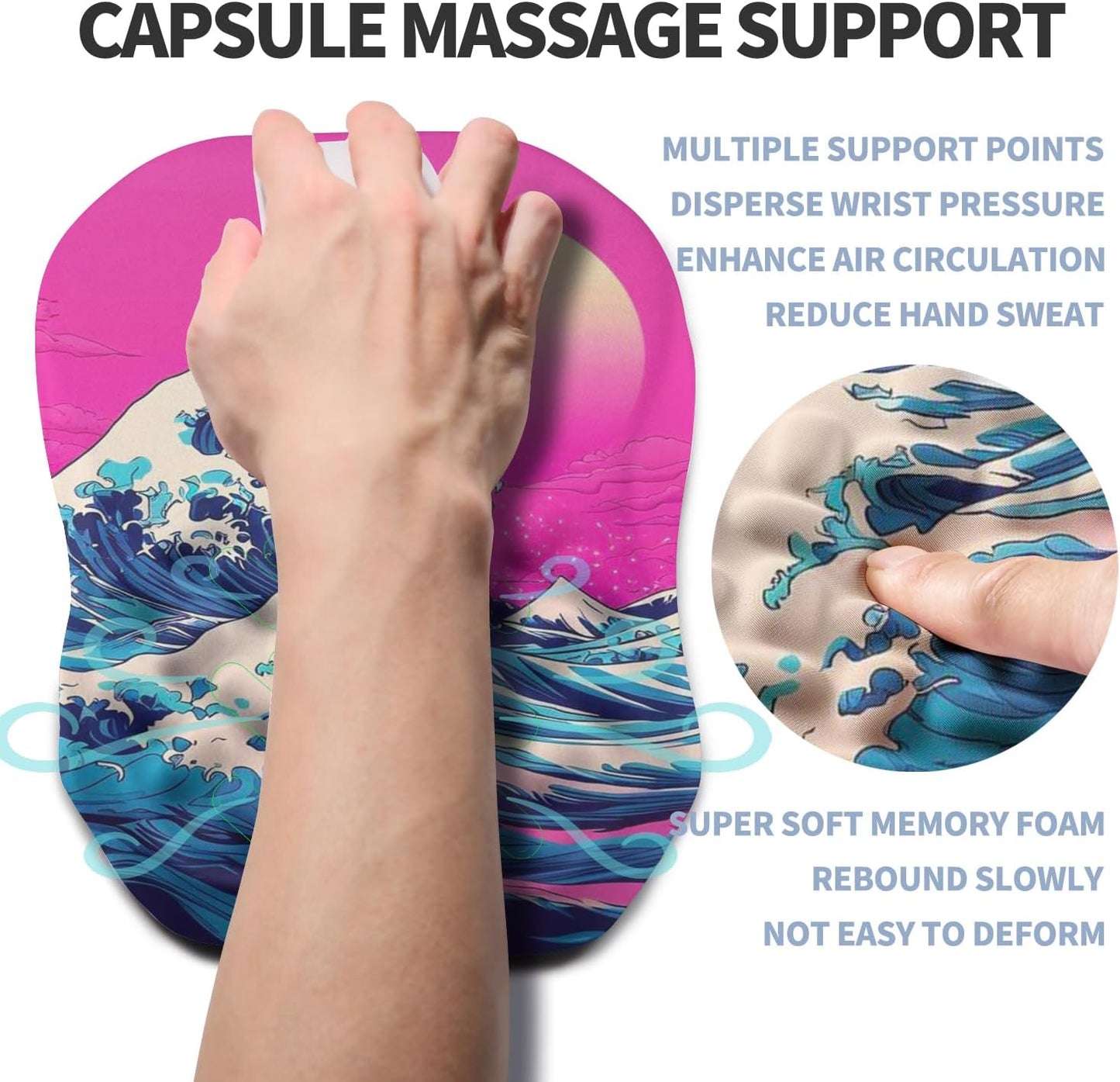 Ergonomic Raised Mouse Pad Wrist Support with Bilateral Slope Memory Foam Mousepad for Wrist Rest and Carpal Tunnel Pain Relief 11.8x7.9〃Twilight Waves