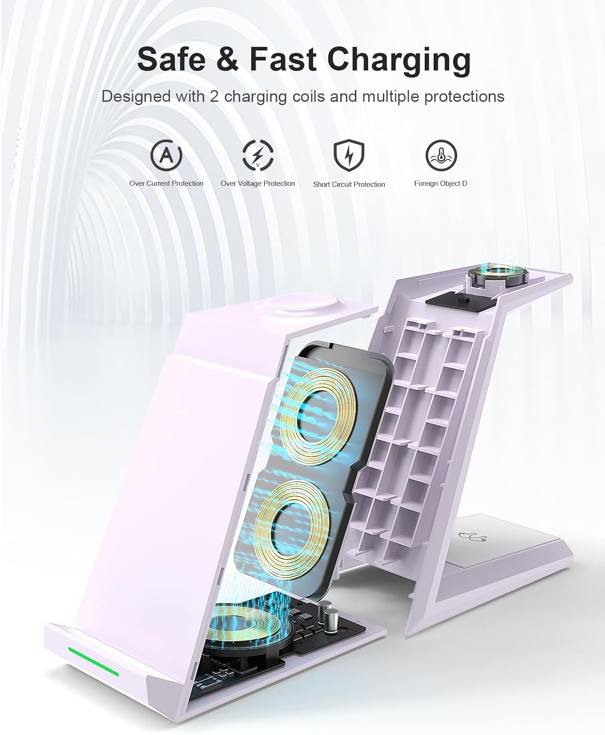 Wireless Charging Station for iPhone - ADADPU 3 in 1 Charger Stand for iPhone 16 15 14 13 12 11 Pro Max XR XS 8 Plus, Wireless Charging Dock for Apple Watch 8/7/SE/6/5/4/3/2, AirPods Pro/3/2 (Purple)