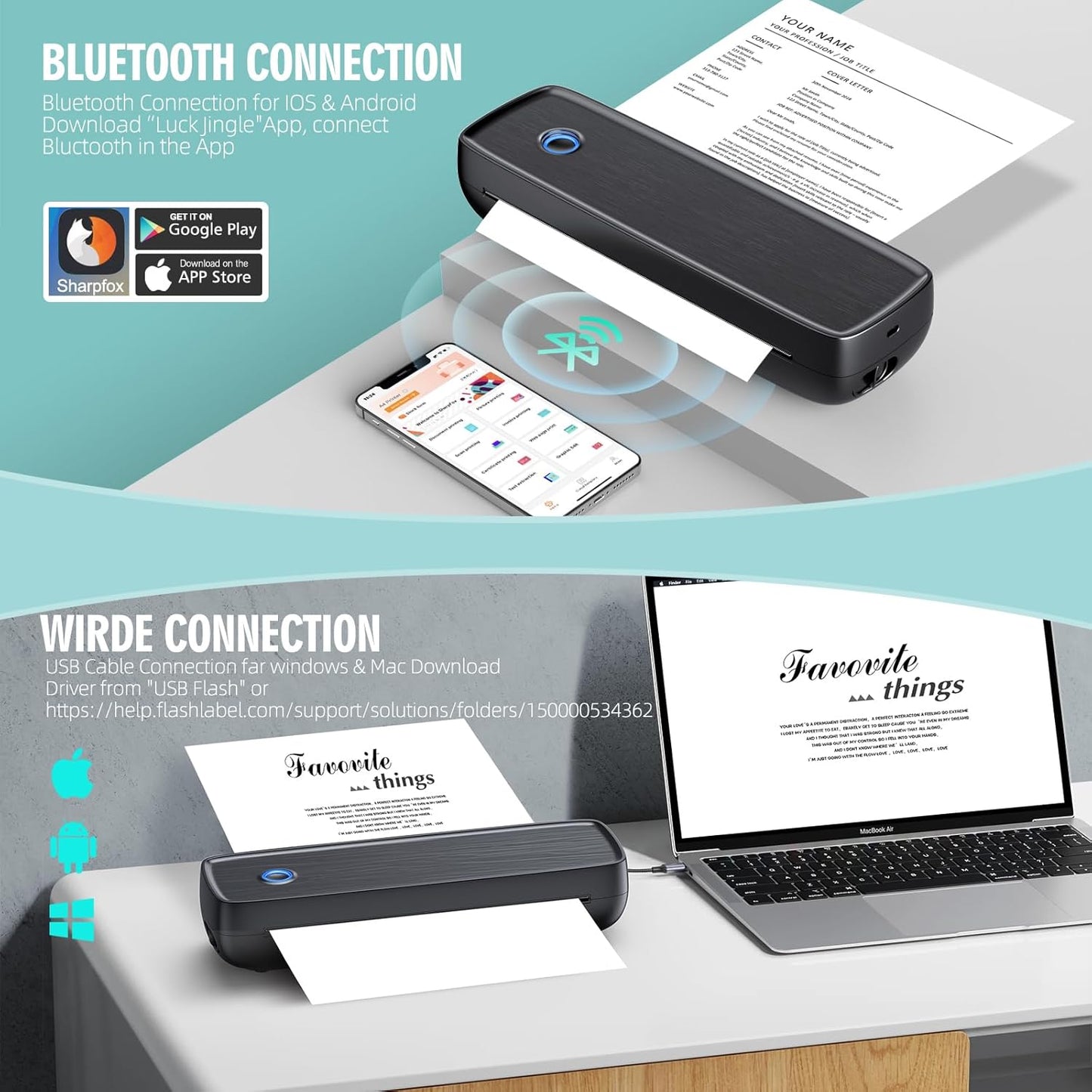 Aixiqee Portable Wireless for Travel - High Resolution Inkless Thermal Printer, 4200mAh Battery, Bluetooth & USB Compatible (A4, A5, 2/3/4", Letter, Legal) - Mini Printer for Stickers & Labels