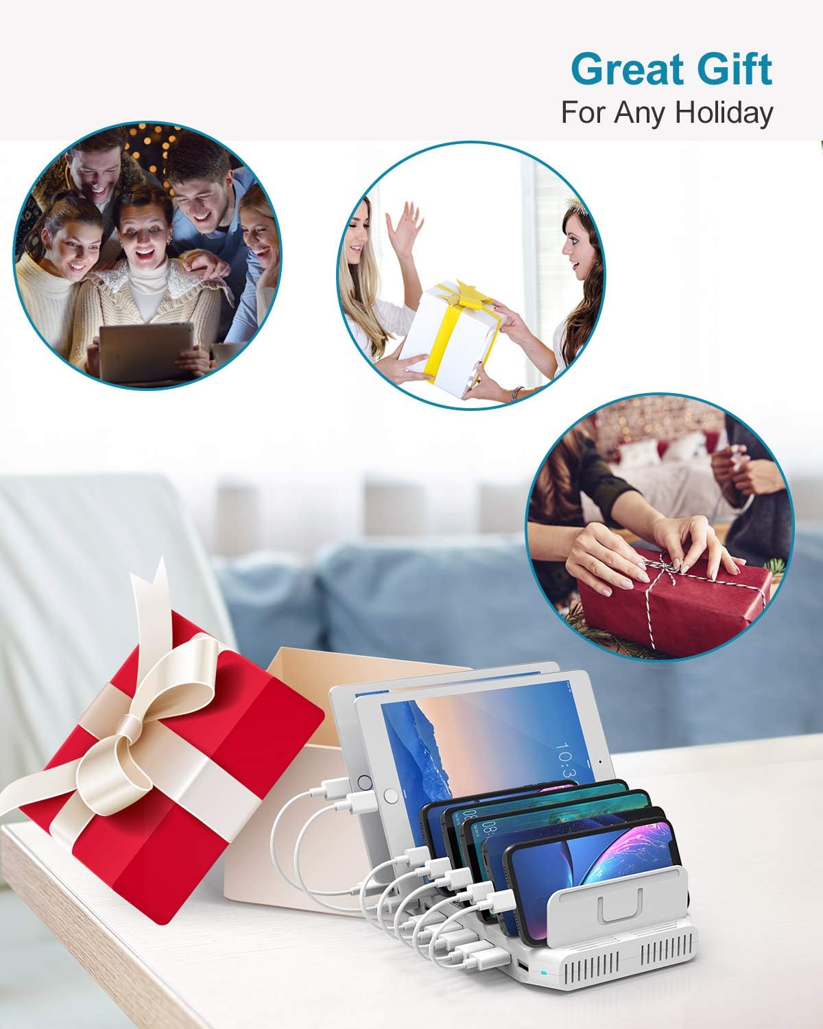 Unitek Phone Organizer and Charging Station for Multiple Devices, 10 Port USB Charging Station Dock with Adjustable Dividers and Smart IC