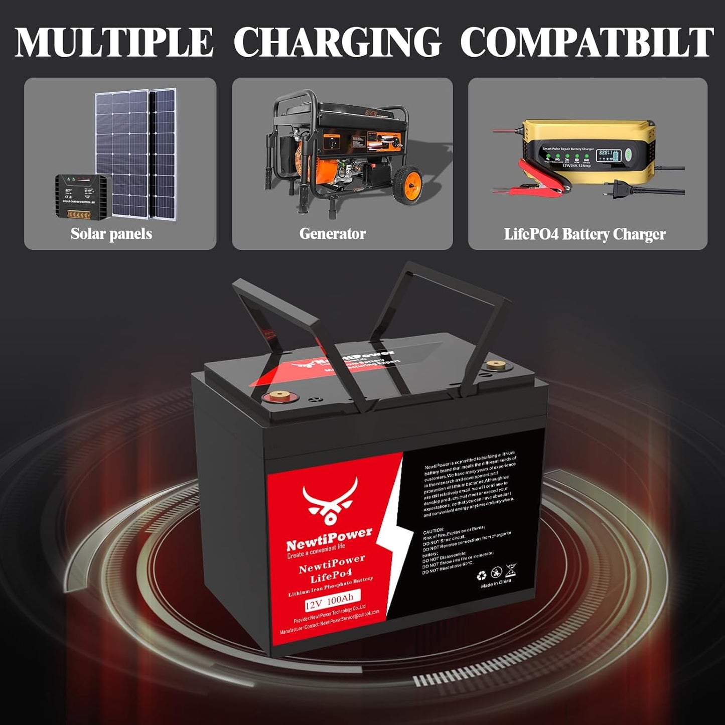 12V 100Ah Lithium LiFePO4 Battery with 100A BMS Grade A Cells Deep Cycle Rechargeable Battery,10000+ Cycles,Perfect for Golf Cart,Off Grid Applications (12.8V 100Ah)