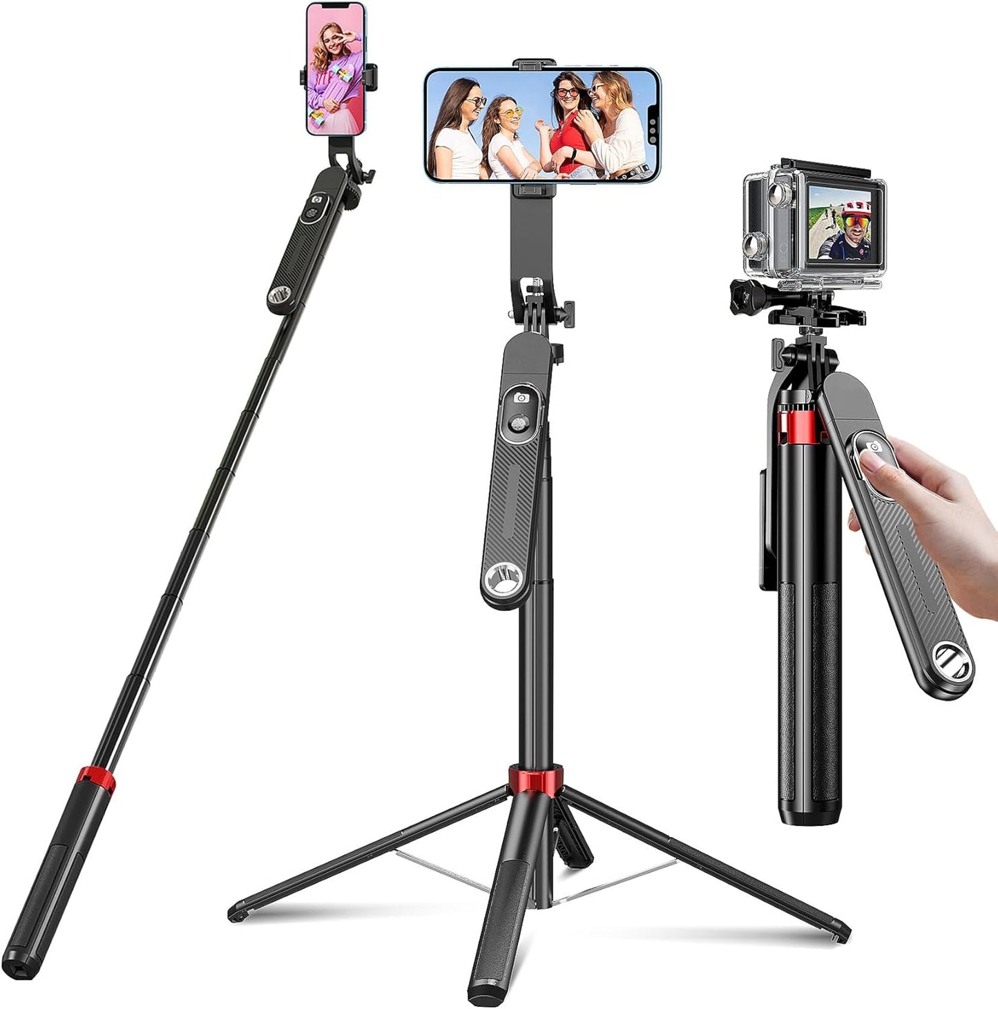 Huryfox Selfie Stick Phone Tripod - 71 inch Tall Cell Phone Holder with Detachable Wireless Remote, Phone Stand for Recording, Video and Picture, Compatible with iPhone, Android Phone, Camera & Gopro