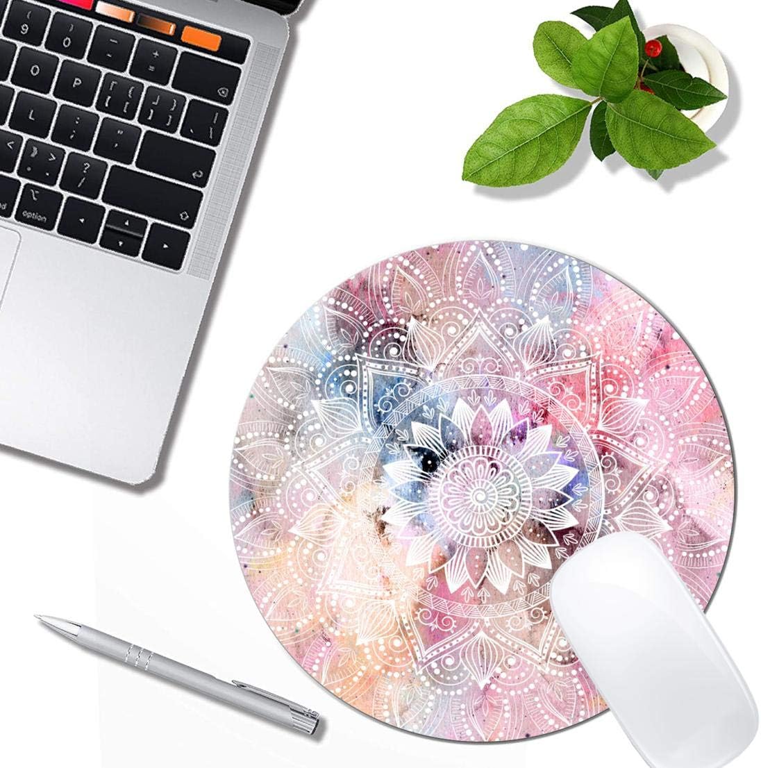 White Watercolor Mandala Mouse Pad Round Non-Slip Rubber Mousepad Laptop Office Computer Decor Cute Desk Accessories Customized Design Mouse Pad