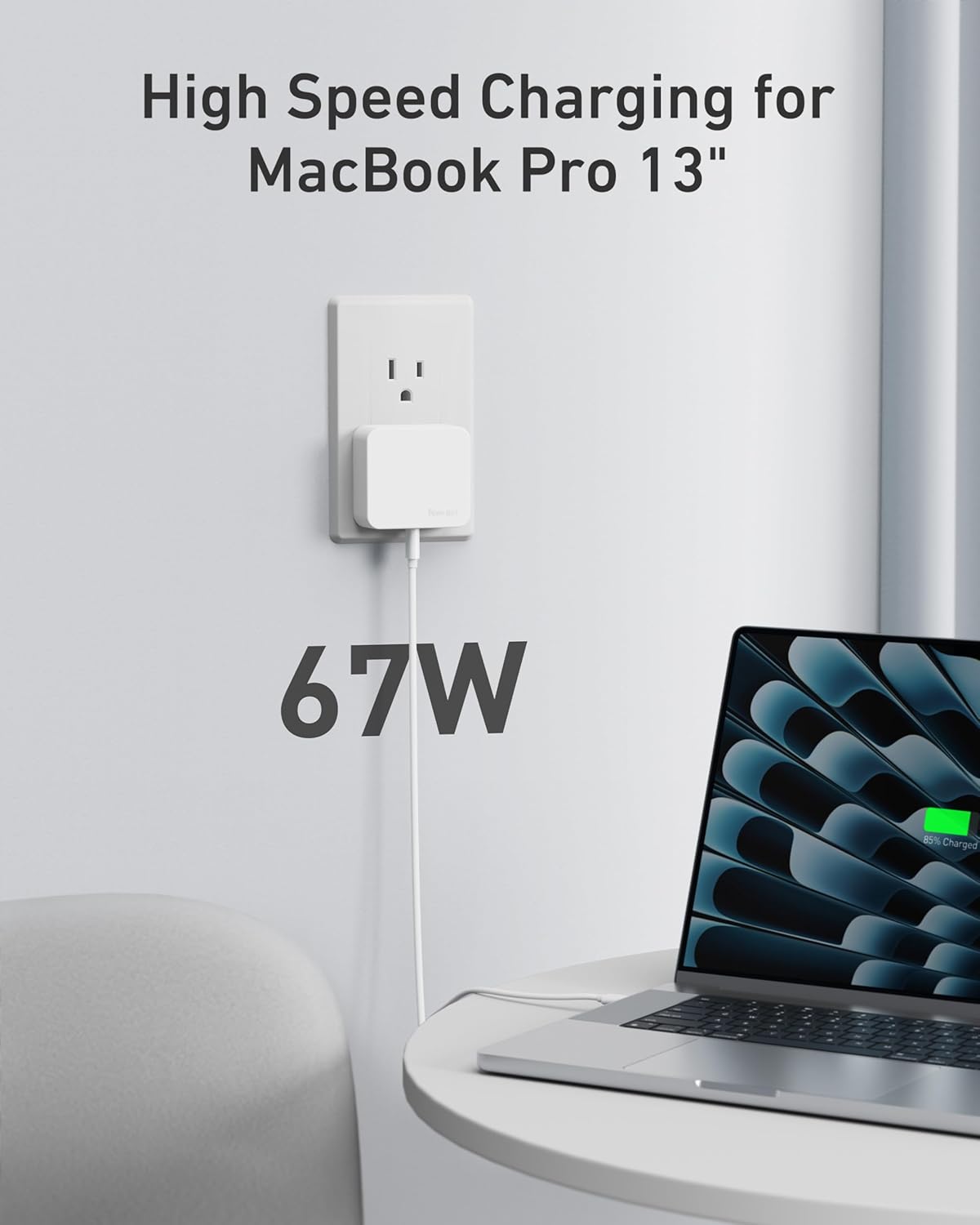 Nekmit 67W Flat USB C Charger Block, 3-Port GaN Fast Wall Charger, USB C Wall Plug for MacBook Pro/Air, iPad, iPhone, Galaxy and More