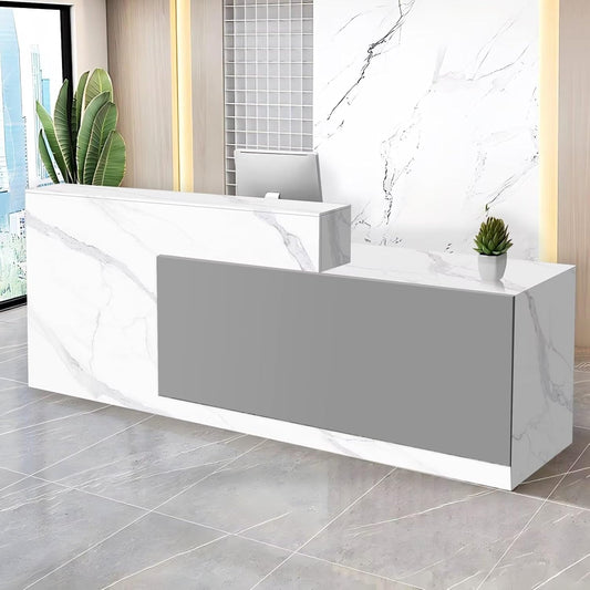 Reception Desk with Counter Modern Checkout Counter with Lockable Drawer Keyboard Tray Receptionist Desk for Office Salon Reception Table G Right 47inch/120cm