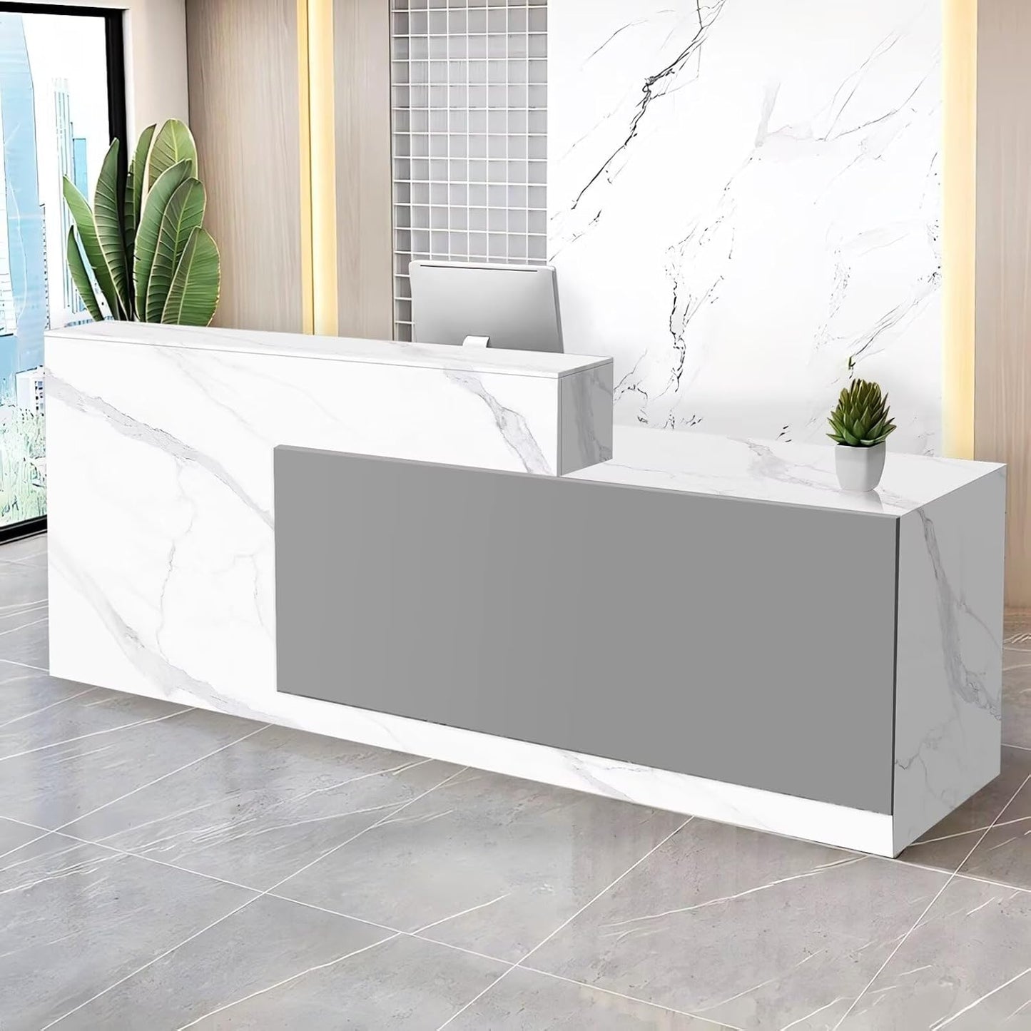 Reception Desk with Counter Modern Checkout Counter with Lockable Drawer Keyboard Tray Receptionist Desk for Office Salon Reception Table G Right 79inch/200cm