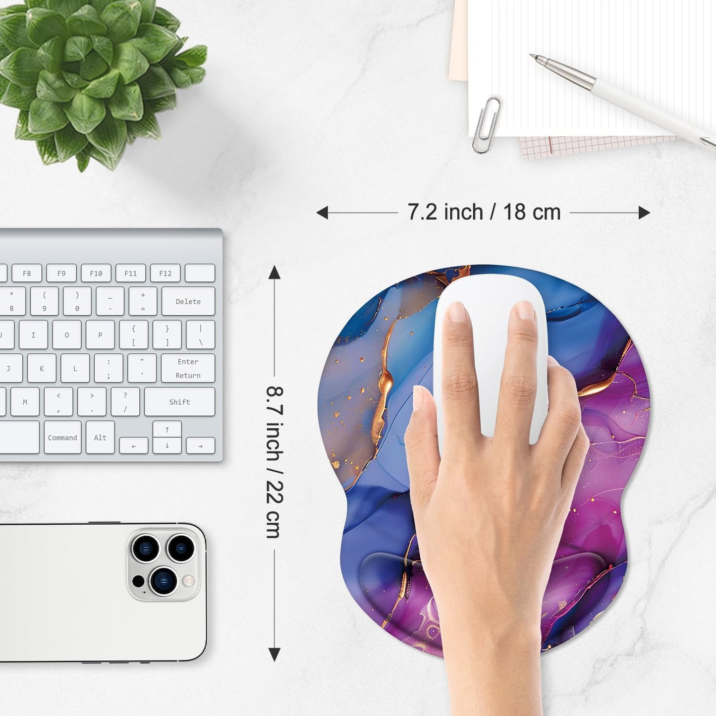 ITNRSIIET Ergonomic Mouse Pad with Comfort Gel Wrist Rest, Non-Slip PU Base, Smooth Textured Surface, Reduces Hand Fatigue & Wrist Pain, 8.7 x 7.2 Inch for Office Gaming Home, LiquidGold