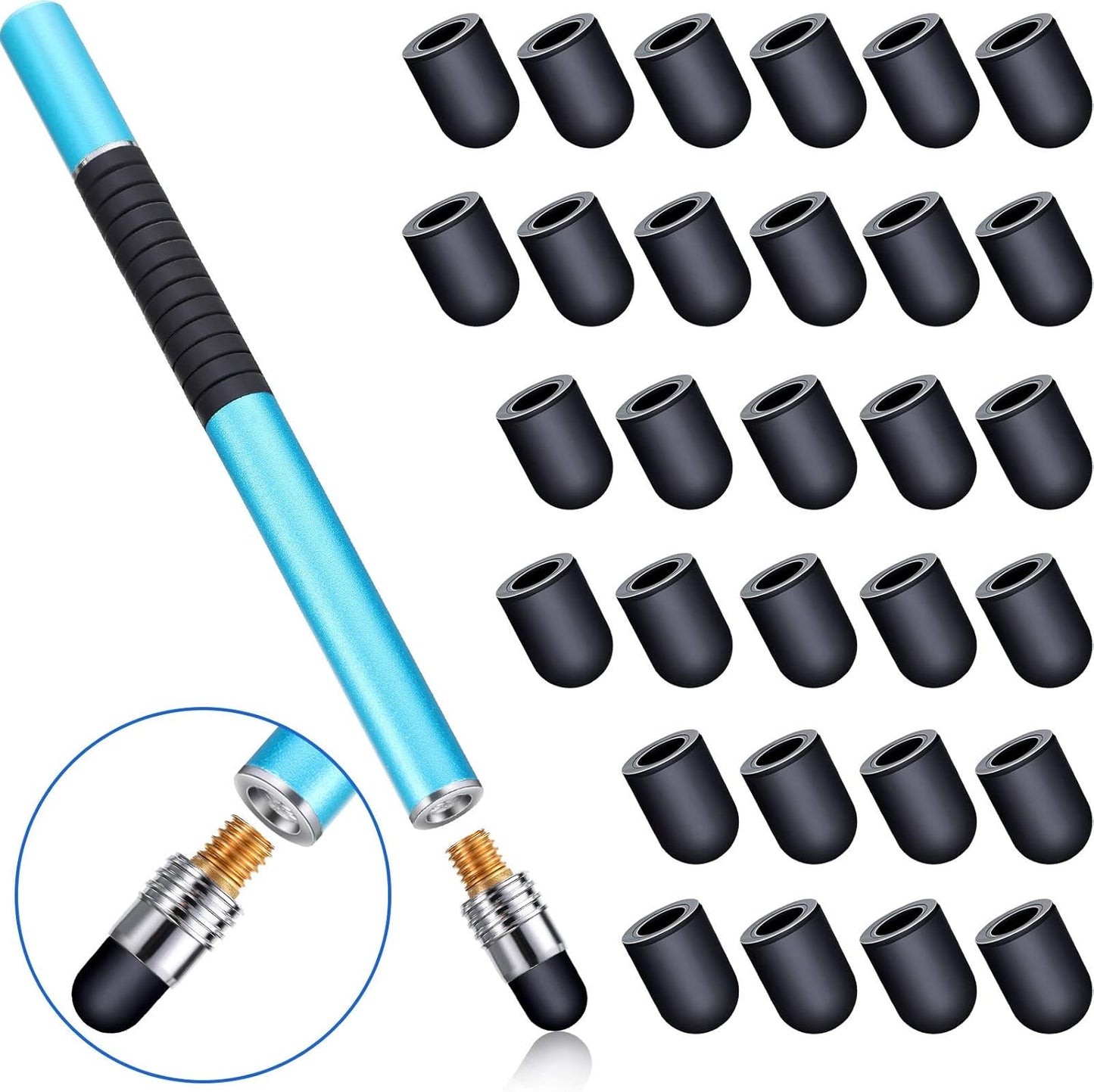 Zonon 30 Pieces Replacement Stylus Tips Conductive touch screen Pens Tips Capacitive Silicone Rubber, No Touch Door Opener Tools (0.19 Inch)