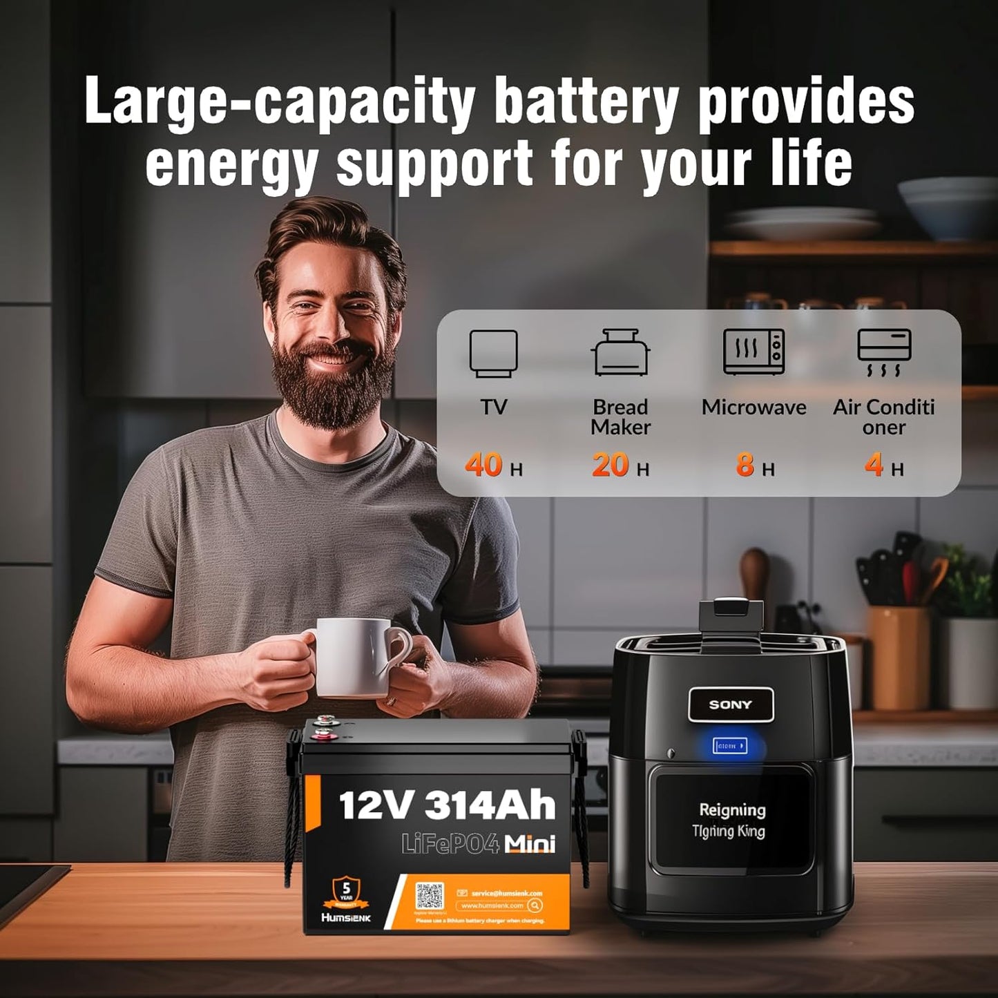 12V 300Ah (314Ah) LiFePO4 Lithium Mini Battery, Max. 4019Wh Energy, 15000+ Deep Cycles, 100A BMS Lithium Iron Phosphate Rechargeable Battery Great for RV, Marine and Off Grid Applications