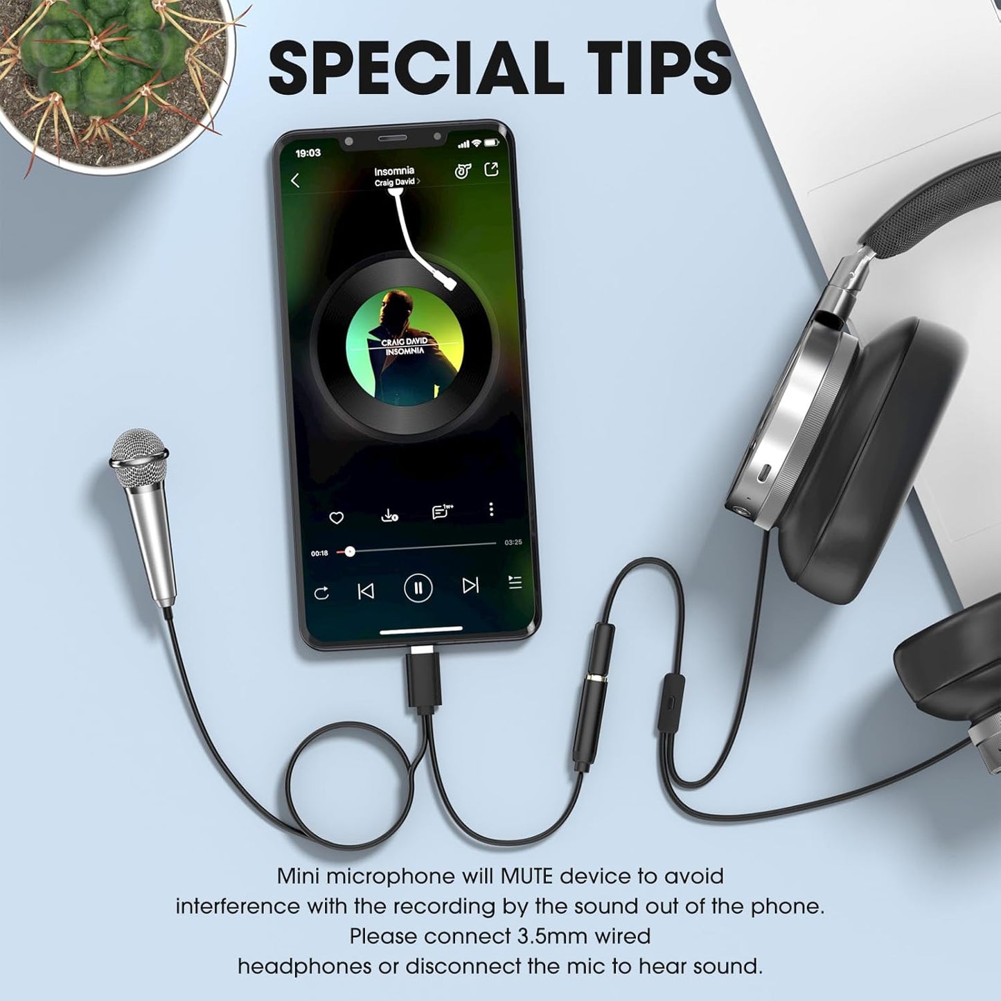 Mini Microphone for iPhone iPad Small ASMR Tiny Microphone for Voice Video Recording Singing, Vlogging, Podcasting YouTube (1 PCS Blue)