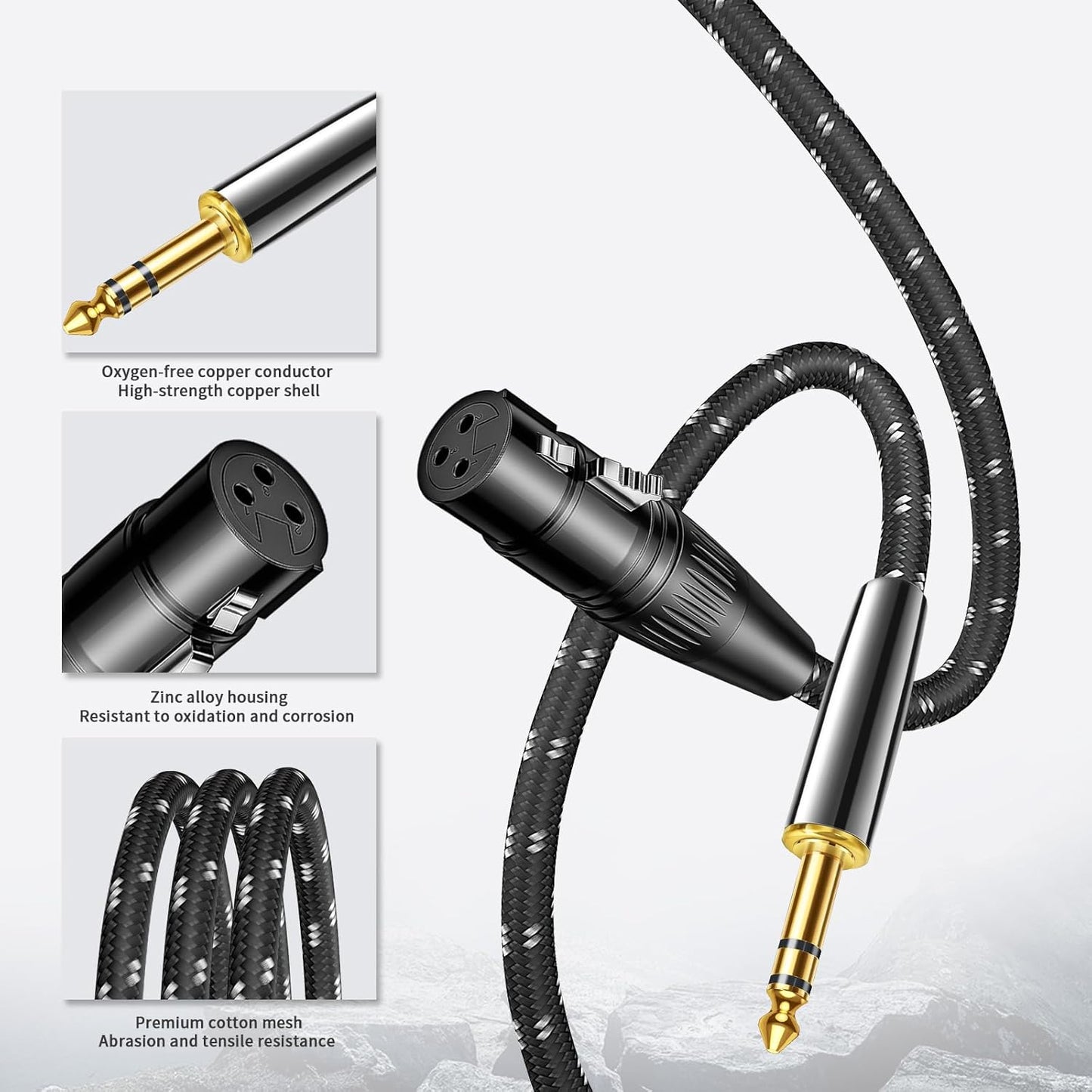 Kumiho XLR Female to 1/4 Inch 6.35mm TRS Stereo Cable Hi-Fi Balanced Bi-Shielded Interconnect Patch Cables for Microphones, Amplifiers, Mixers, Speakers 10FT