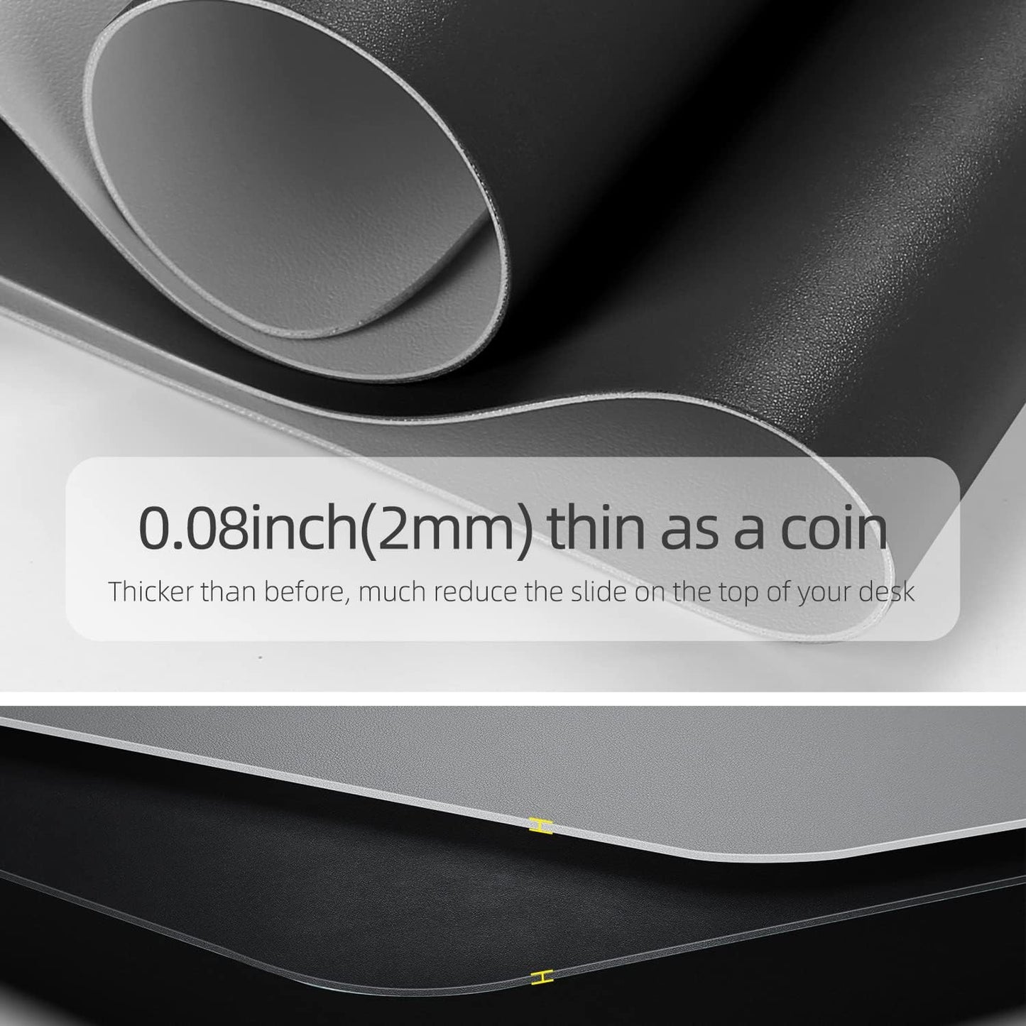 YSAGi Desk Mat, Desk Pad, Waterproof Desk Pad, 35.4" x 17" Laptop Leather Desk Pad Protector, Large Desk Blotter for Keyboard and Mouse, Desk Writing Pad for Office and Home (35.4" x 17", Black+Grey)