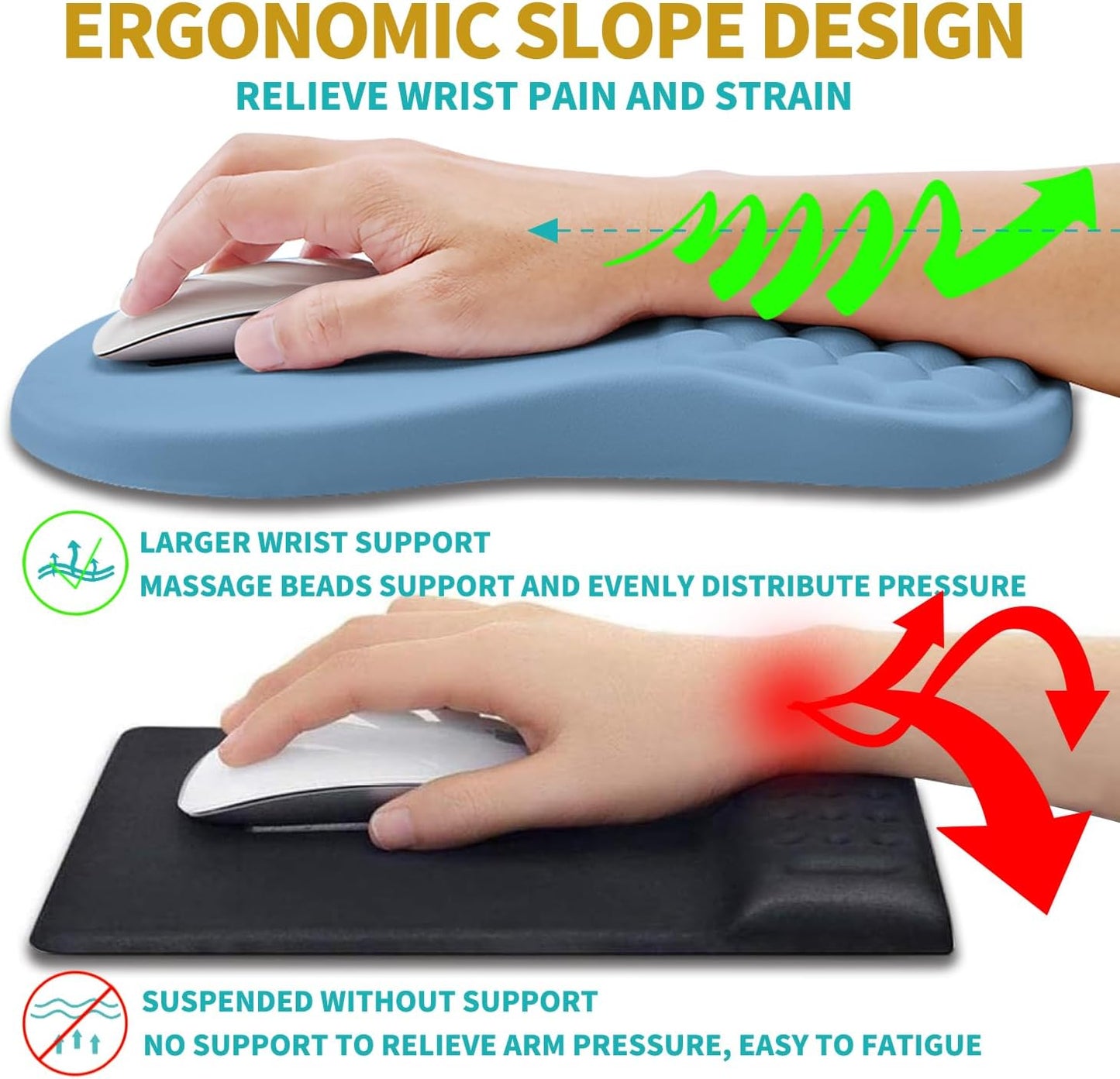 Hokafenle 2 in 1 Ergonomic Mouse Pad Wrist Support & Wrist Rest for Computer Keyboard Set, with Relieve Carpal Tunnel Pain Massage Bulge and Full Memory Gel Design (2In1 Set, Lake Blue)