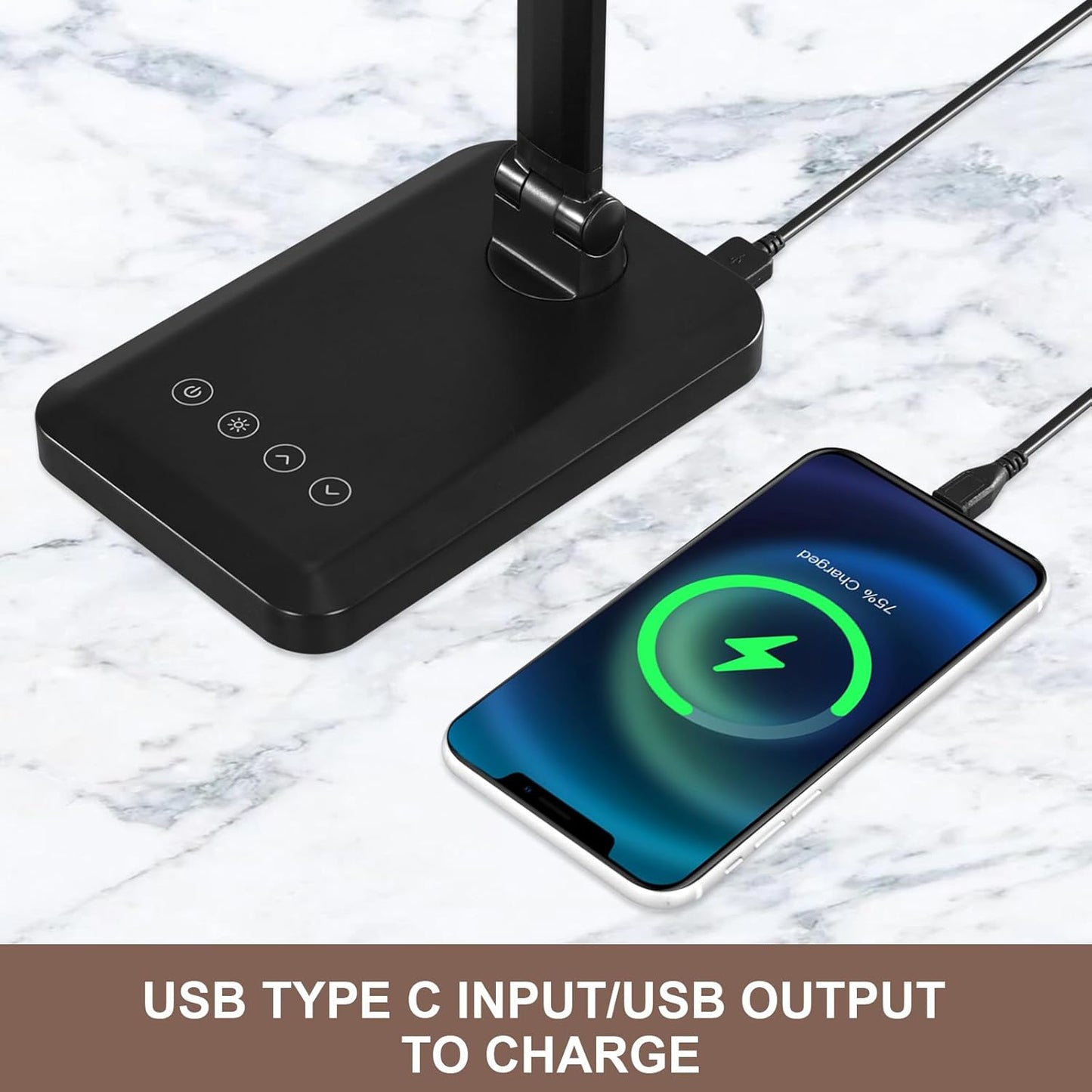 LED Desk Lamp with USB Charging Port Whole White for Home Office Essentials Table Lamp with Eye-Caring 4 Color Temperature Touch Control Stepless Dimming Desk Light for College Dorm