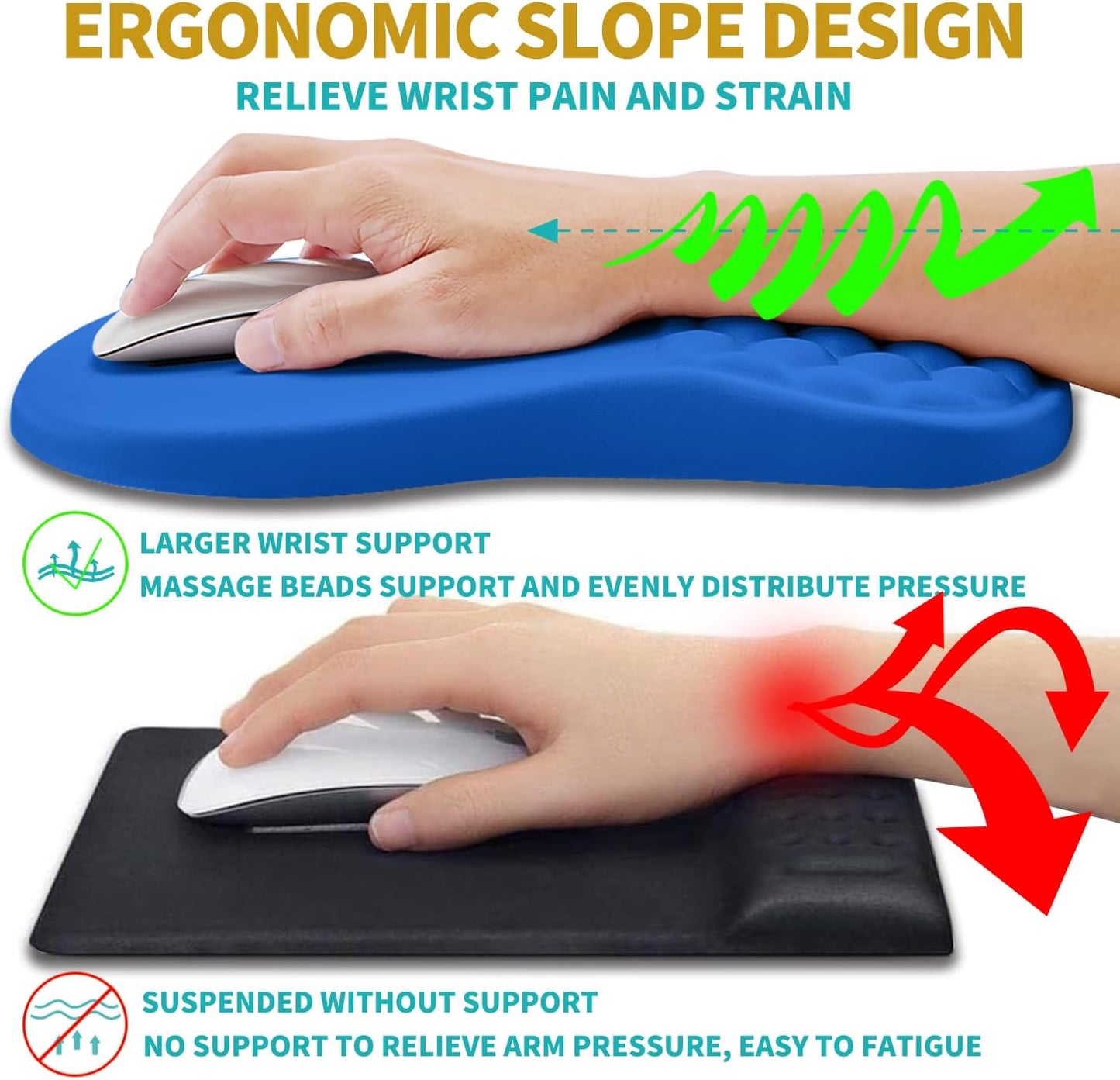 Hokafenle 2 in 1 Ergonomic Mouse Pad Wrist Support & Wrist Rest for Computer Keyboard Set, with Relieve Carpal Tunnel Pain Massage Bulge and Full Memory Gel Design (2In1 Set, Dg Blue)