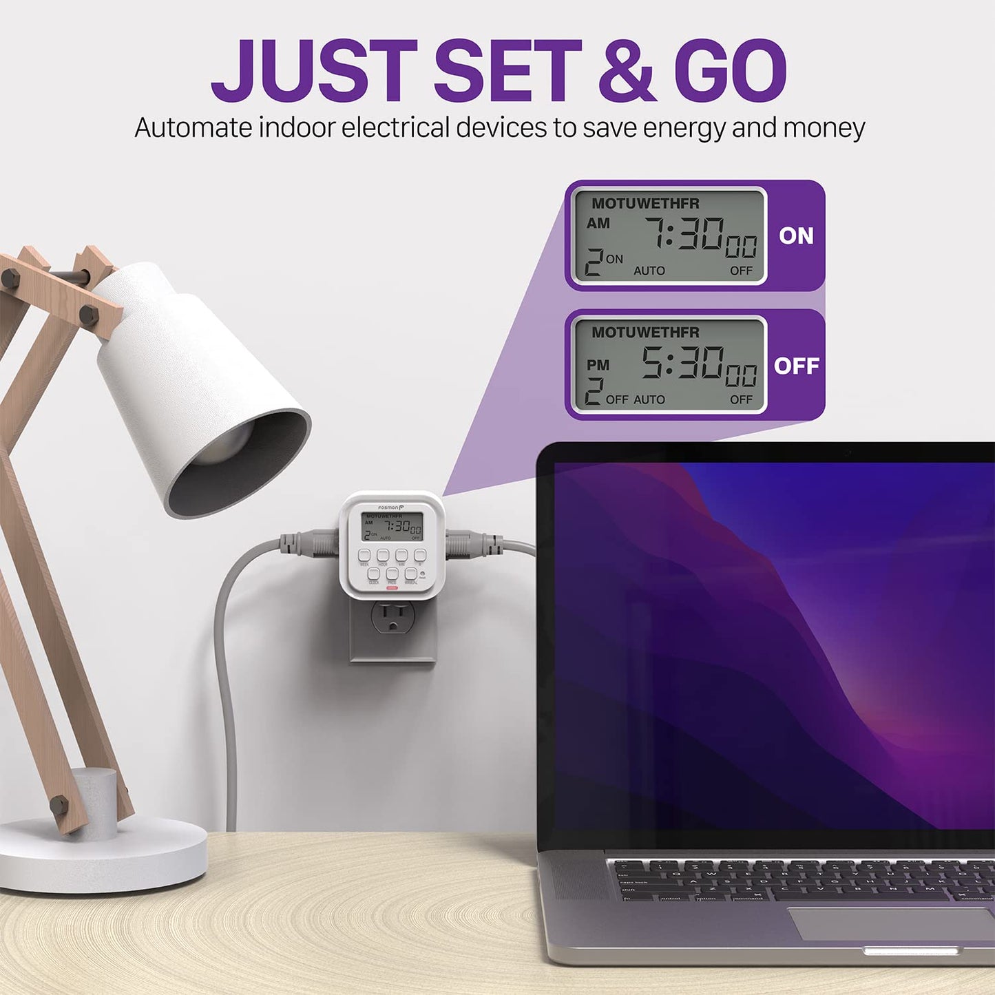 Fosmon 7 Day Digital Timers for Electrical Outlets, Indoor Plug-in Light Timers Switch Programmable, Electric Wall Plug for Lamp, Grow Reptile Lights, Aquarium, 15A/1875W, Grounded