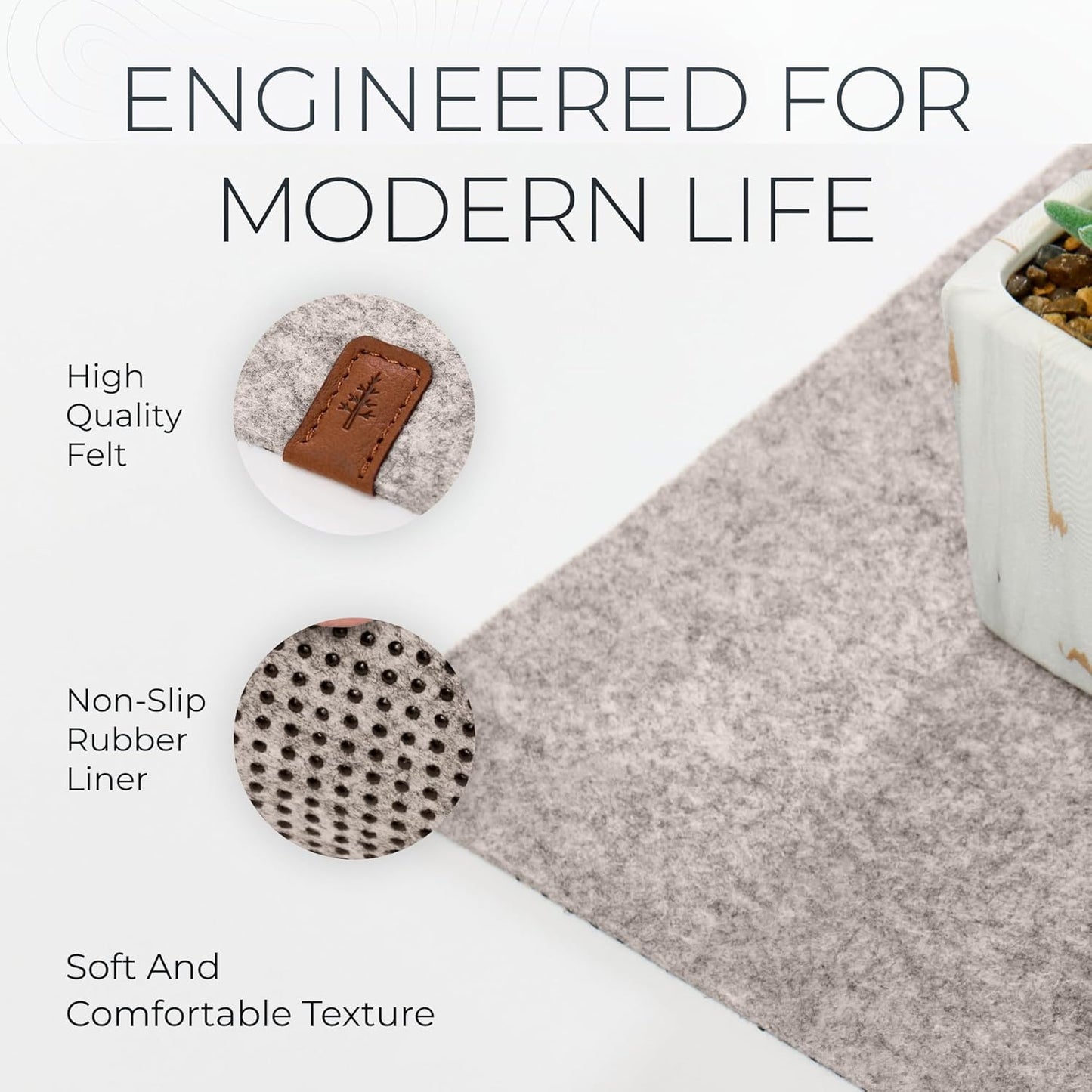 Nordik Large Felt Desk Mat – Stone Oat Beige – 35 x 17 inch – Computer Desk Mat – Keyboard and Mouse Pad – Large Desktop Felt Pad