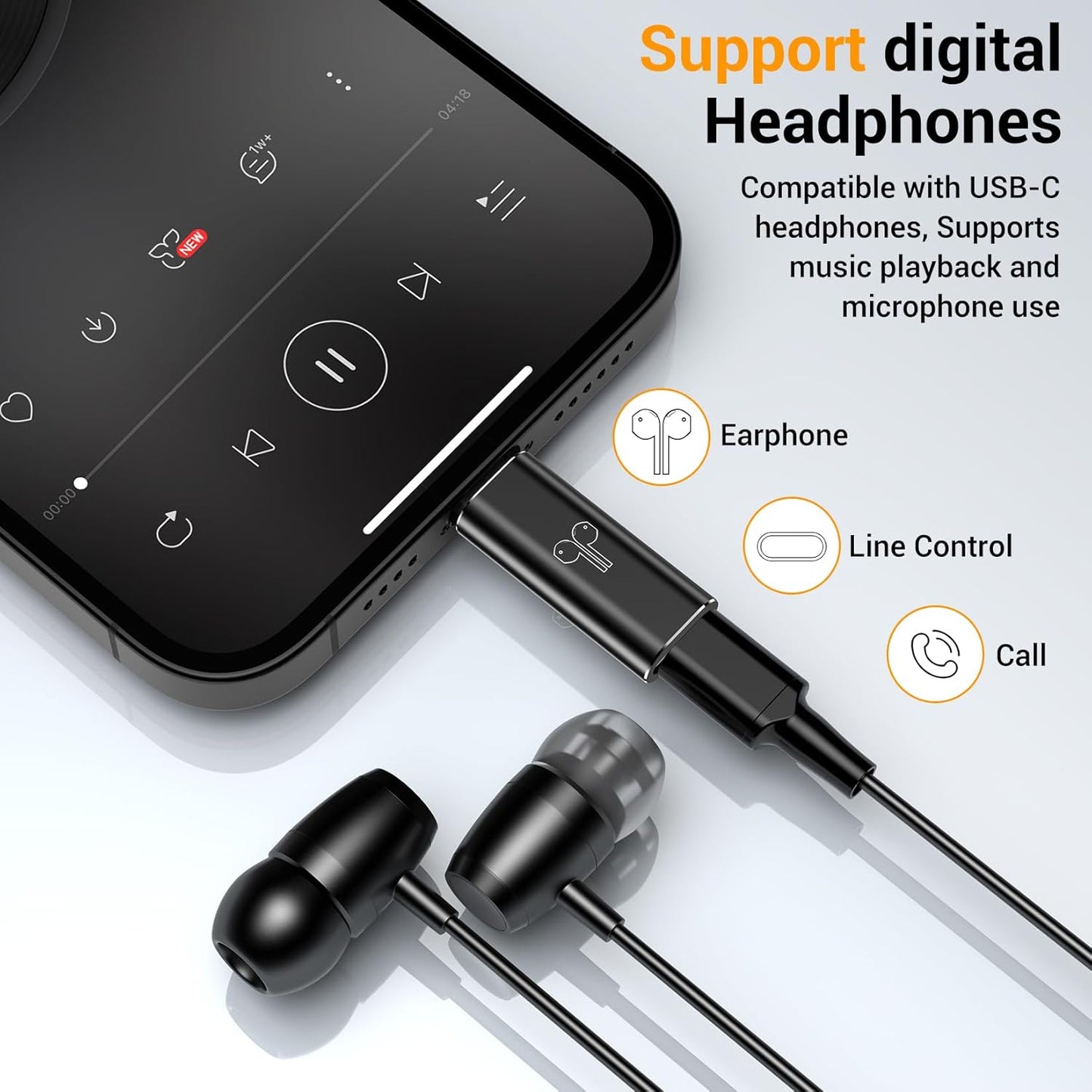 Temdan 2 Pack Lightning to USB C Adapter for iPhone 15/16 Pro/Pro Max/Plus, Support Audio/OTG Adapter, Type C Charger Connector Cable, Black