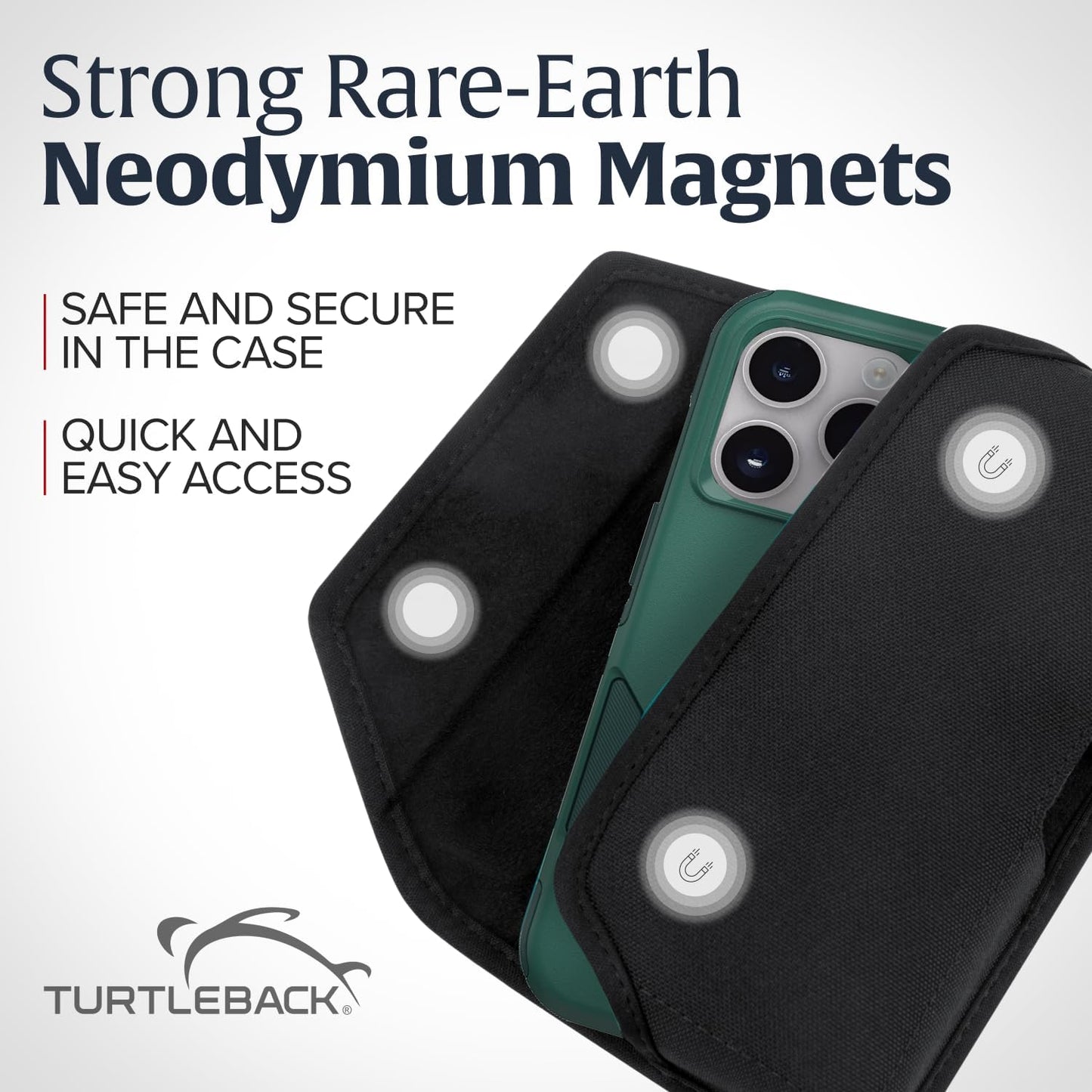 Turtleback Belt Clip for iPhone 16 Pro Max, 15 Pro Max, 14 Pro Max -Medium- Fits w/Shockproof Commuter Style Cases, Premium Black Nylon, Horizontal Belt Holder Magnetic Closure HD Rotating Clip