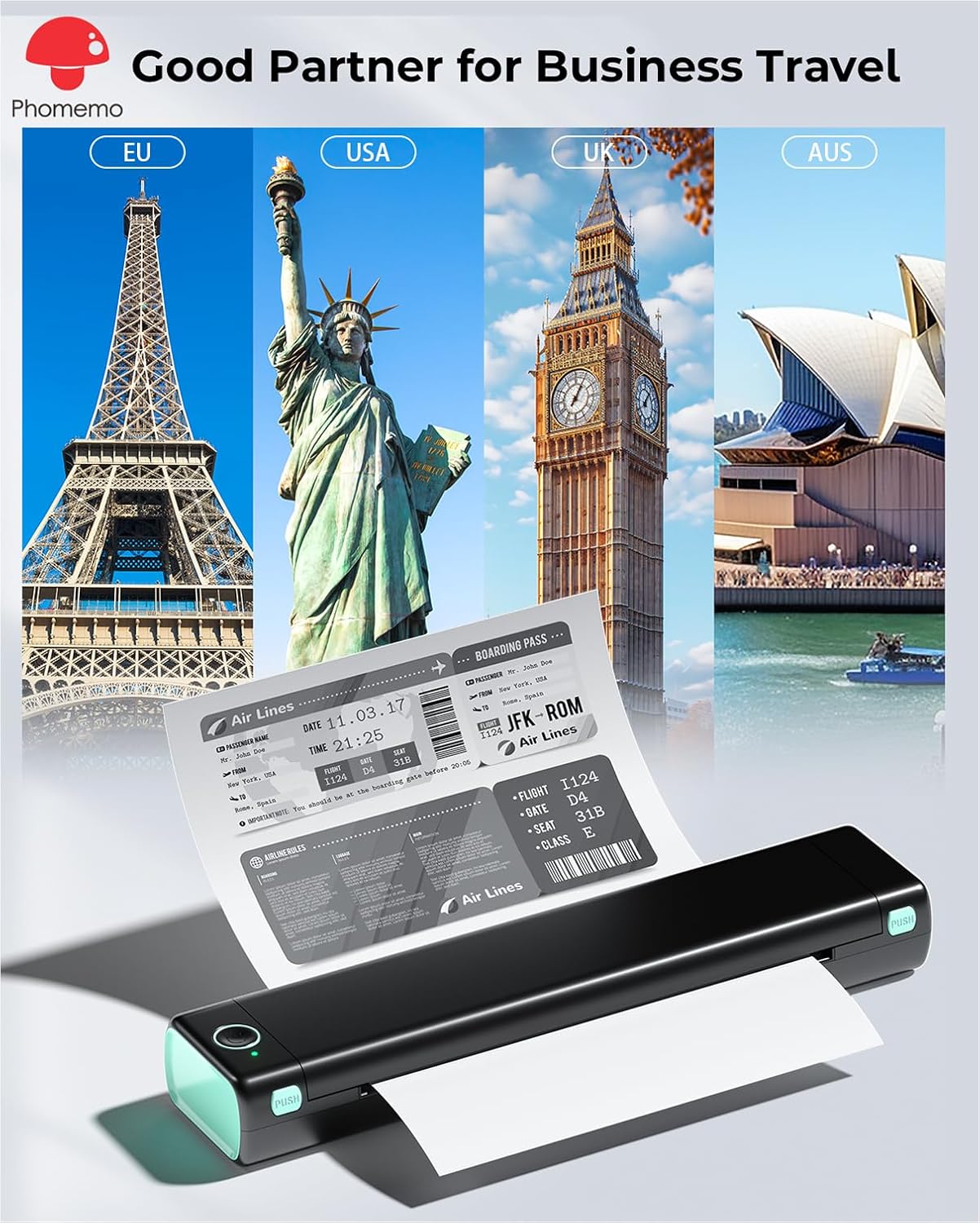 Phomemo Portable Printers Wireless for Travel, M08F Thermal Bluetooth Printer Support for 8.5"x11" US Letter, Small Inkless Printer Compatible with iOS, Android, Laptop for Car, Office, Home