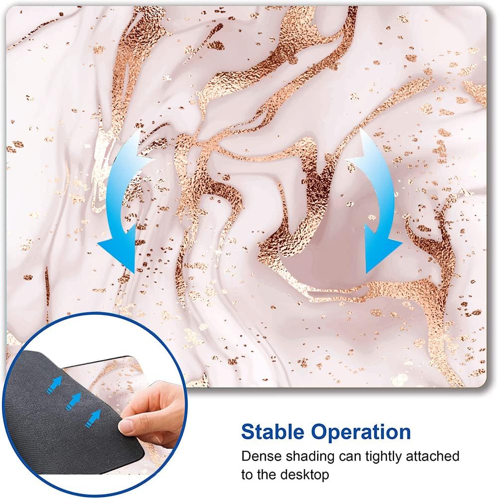 Mouse Pad Marble, Pink Rose Gold Marble Mouse Pad for Women, Washable Square Cloth Mousepad for Office Laptop, Non-Slip Rubber Computer Mouse Pads for Wireless Mouse, Cute Mouse Pads for Desk