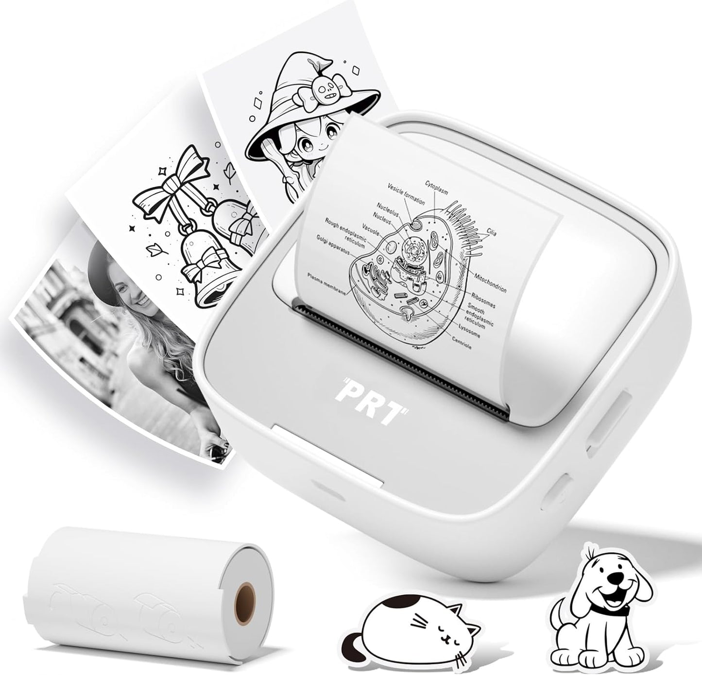 PRT Mini Sticker Printer, Portable Thermal Printer with 1 Roll Sticker Paper, Inkless Sticker Maker, Bluetooth Label Printer for Study Notes,Lists,Pictures,DIY Creations Small Printers for Home Use
