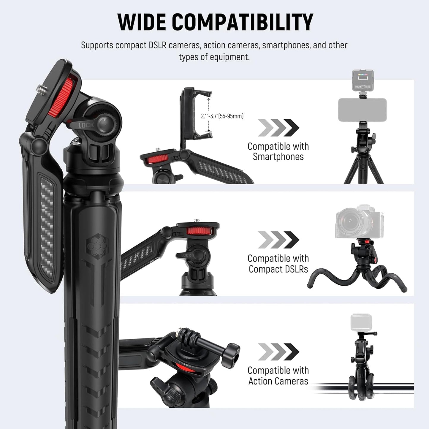 NEEWER Mini Flexible Tripod for iPhone & Camera with Remote/Handle/Phone Holder/Action Camera Adapter, Portable Pocket Desk Tripod for Travel Vlogging Compatible with iPhone GoPro Samsung, TP36