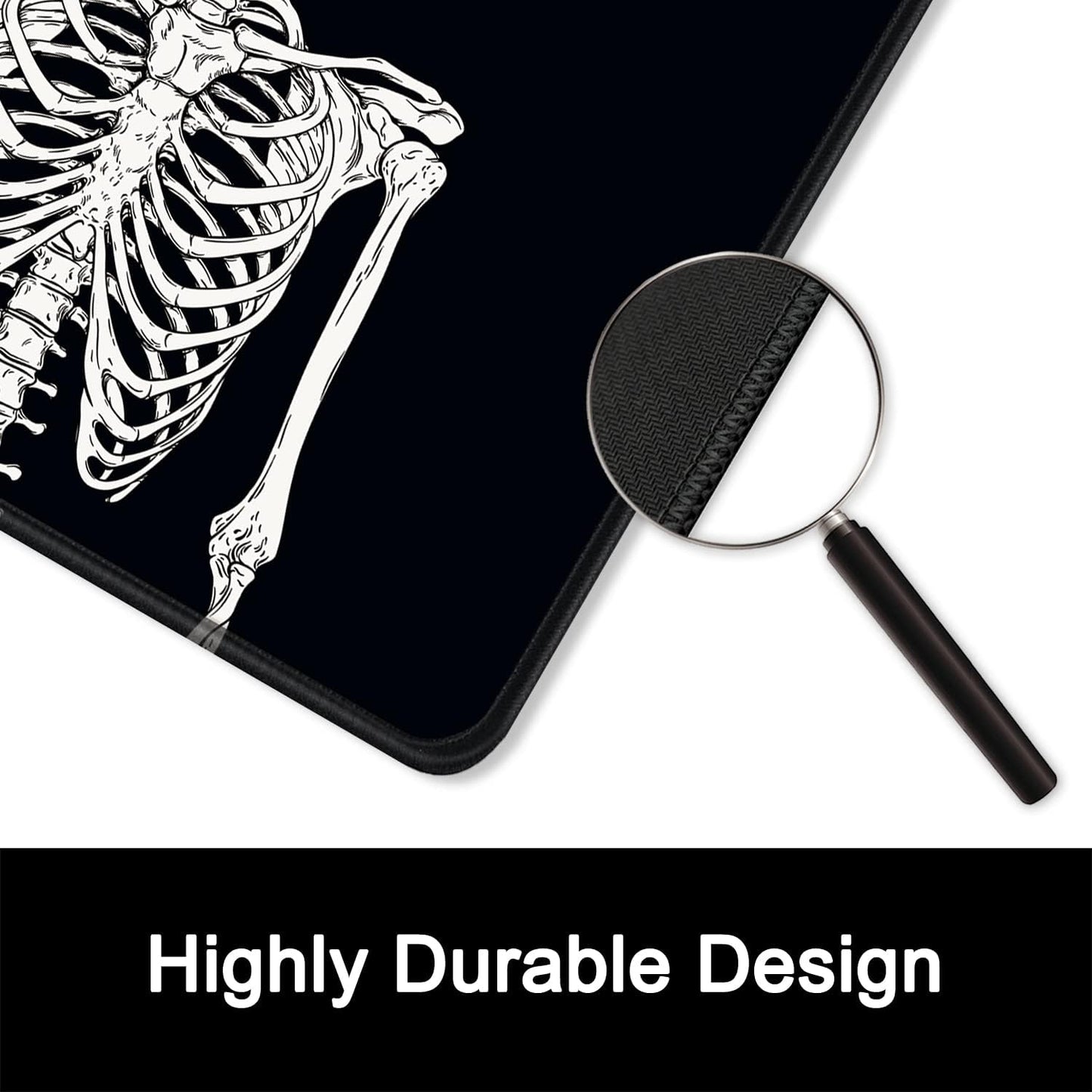 ITNRSIIET Mouse Pad with Stitched Edge Premium Textured Smooth Precise Operation Waterproof Washable Non-Slip Rubber Base Desktop Protection Mat, 10.2×8.3×0.12 inches, Human Skeleton