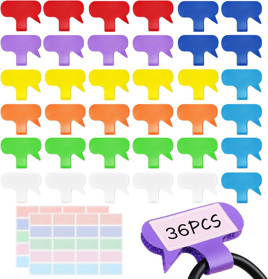 36Pcs Large Cable Cord Labels - 8 Colors Reusable Write-On Wire Tags, Cord Identification Labels for Electronics, with 40Pcs Label Stickers, Cable Management for Home, Office, Oval