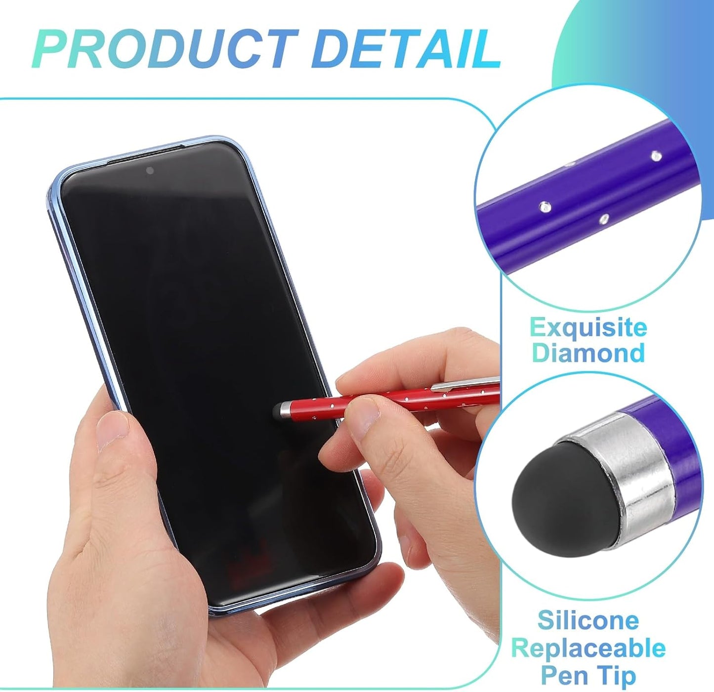 PATIKIL Stylus Pens for Touch Screens, 6 Pcs High Precision Universal Bling Stylus Crystal Metal Capacitive Pen for Touch Screen Devices Phone Tablets Laptop, Purple