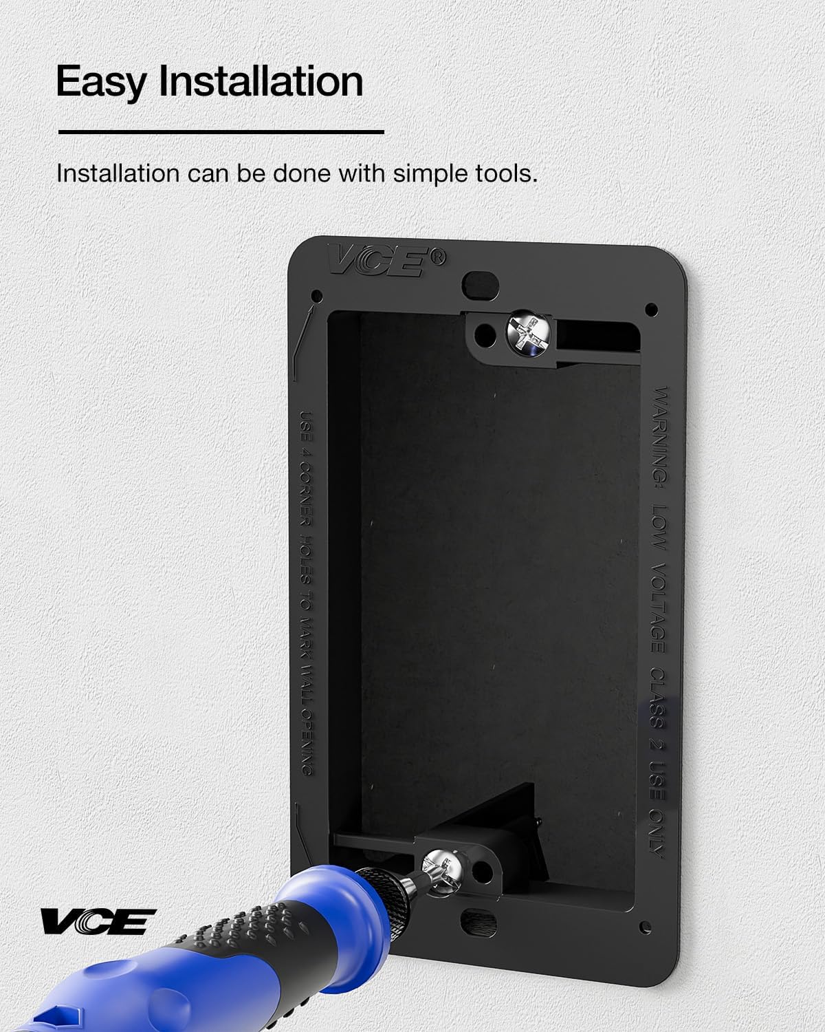 VCE 25-Pack Low Voltage Box for Single Gang Wall Plate, Black Low Voltage Mounting Bracket with Alignment Holes for Easy Drilling Fits Network, HDMI, Coaxial, Speaker, Telephone Cables