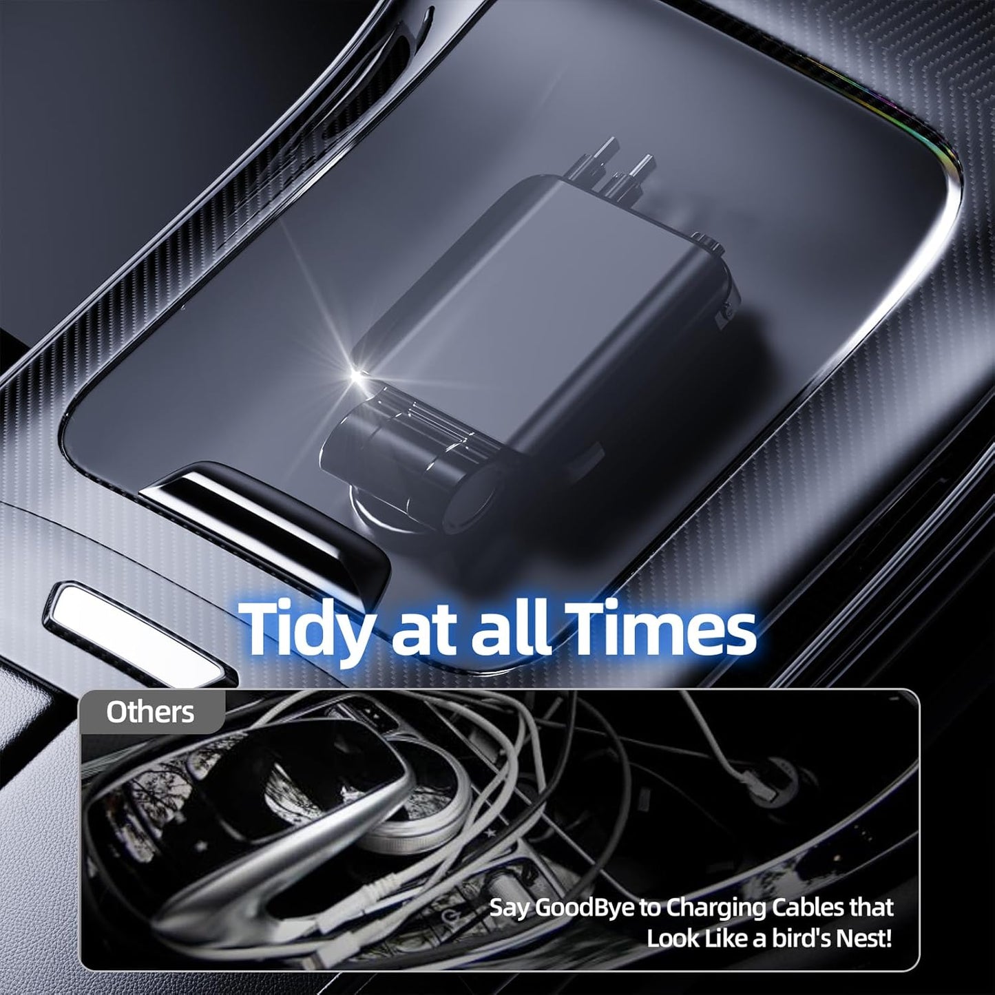 [2025 Ultra-Slim, 75% Less Space] Retractable Car Charger with Starlight, Max 120W USB C Car Charger Adapter, Cars Phone Chargers Fast Charging, Car Chargers for iPhone 16 15 Pro Max Plus and Android