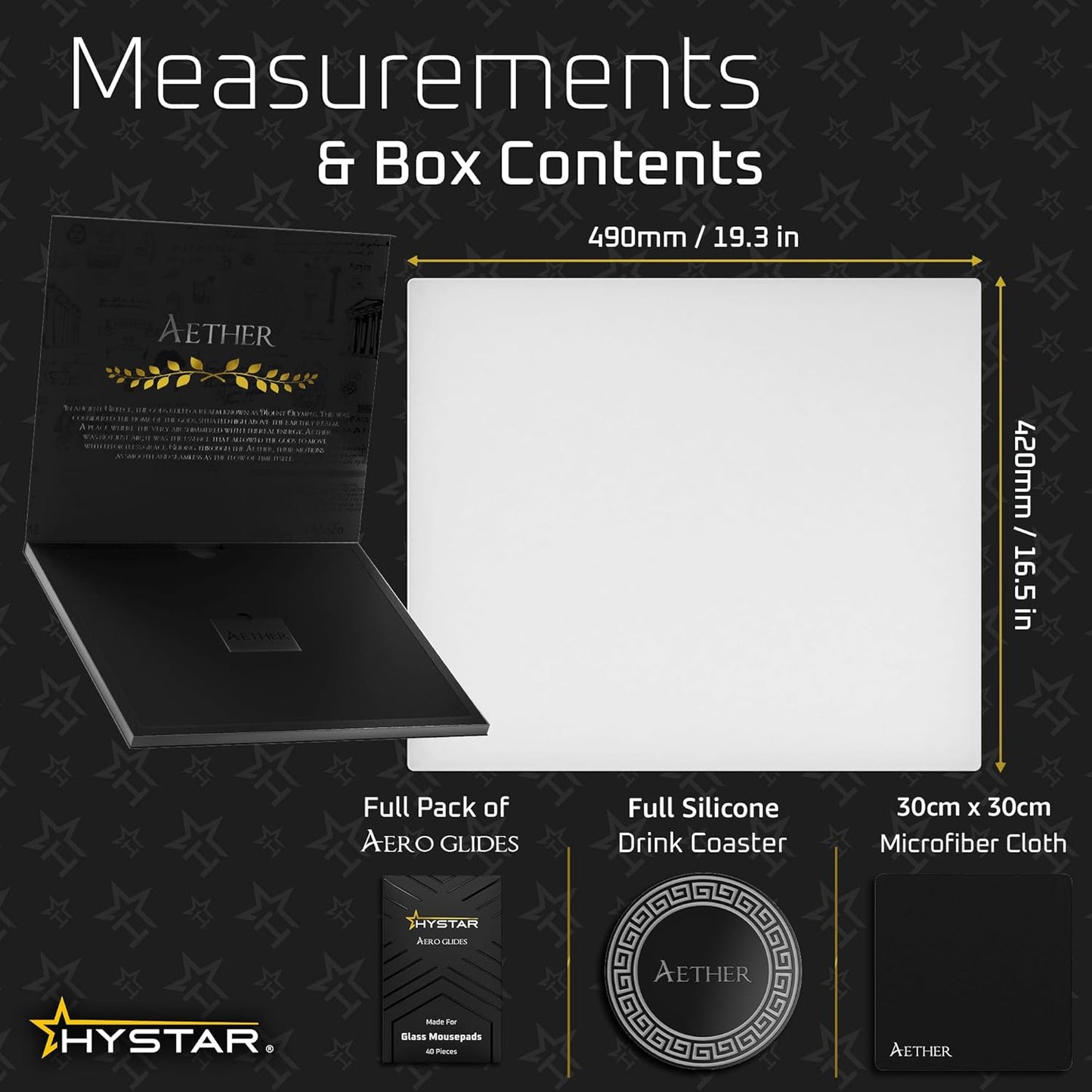 Hystar Aether Glass Gaming Mousepad | Micro-Etched Tempered Glass | Quiet, Ultra-Fast Glide | Full Anti-Slip Silicone Backing (White, X-Large)